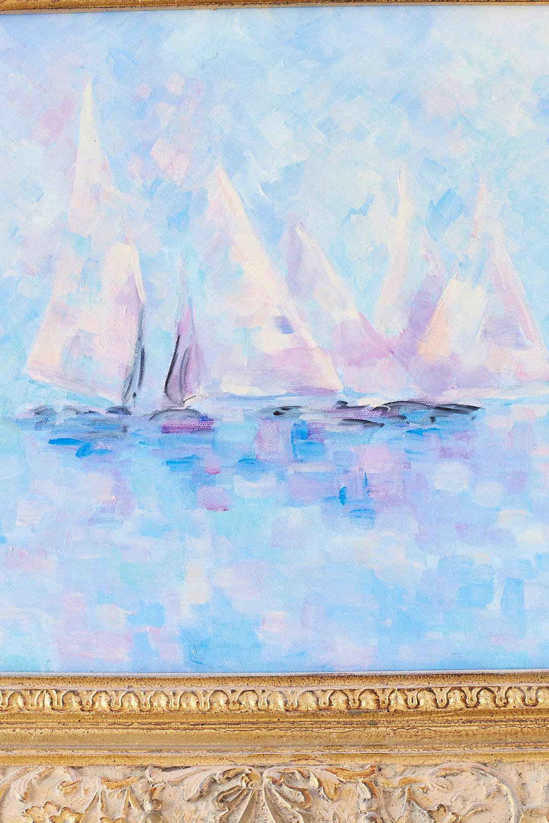 Expressionist Midcentury Oil on Canvas Painting of Sailboats