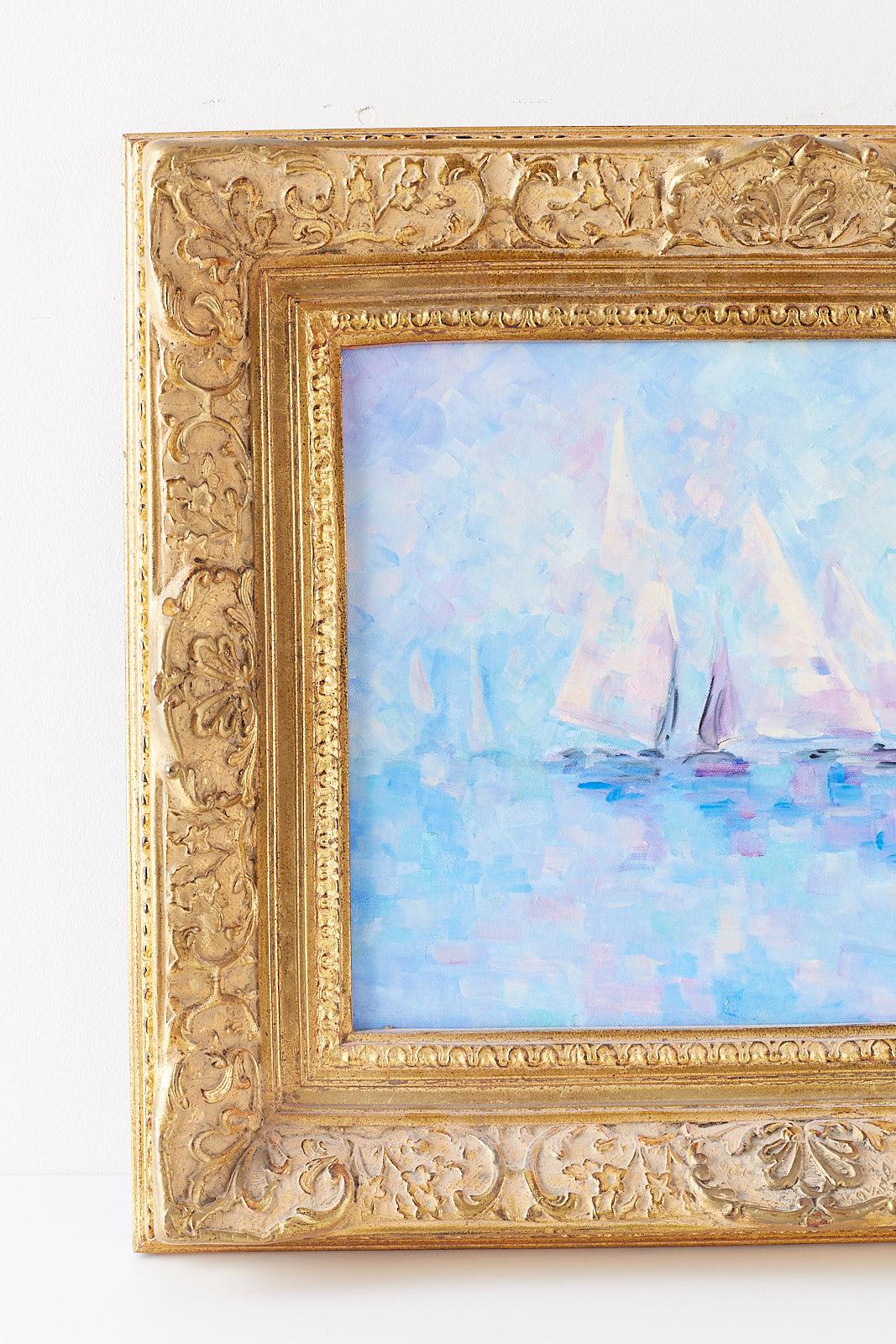 American Midcentury Oil on Canvas Painting of Sailboats