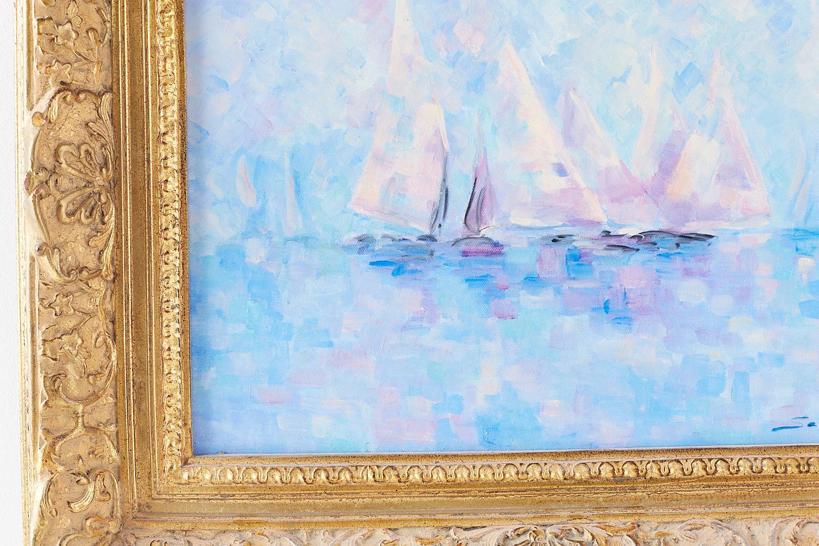 Midcentury Oil on Canvas Painting of Sailboats In Excellent Condition In Rio Vista, CA