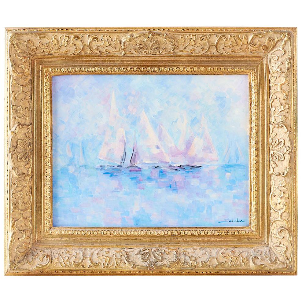Midcentury Oil on Canvas Painting of Sailboats