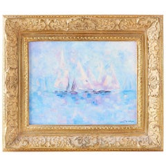 Midcentury Oil on Canvas Painting of Sailboats