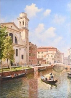 Mid Century Oil on Canvas Painting “San Trovaso, Venice” Signed