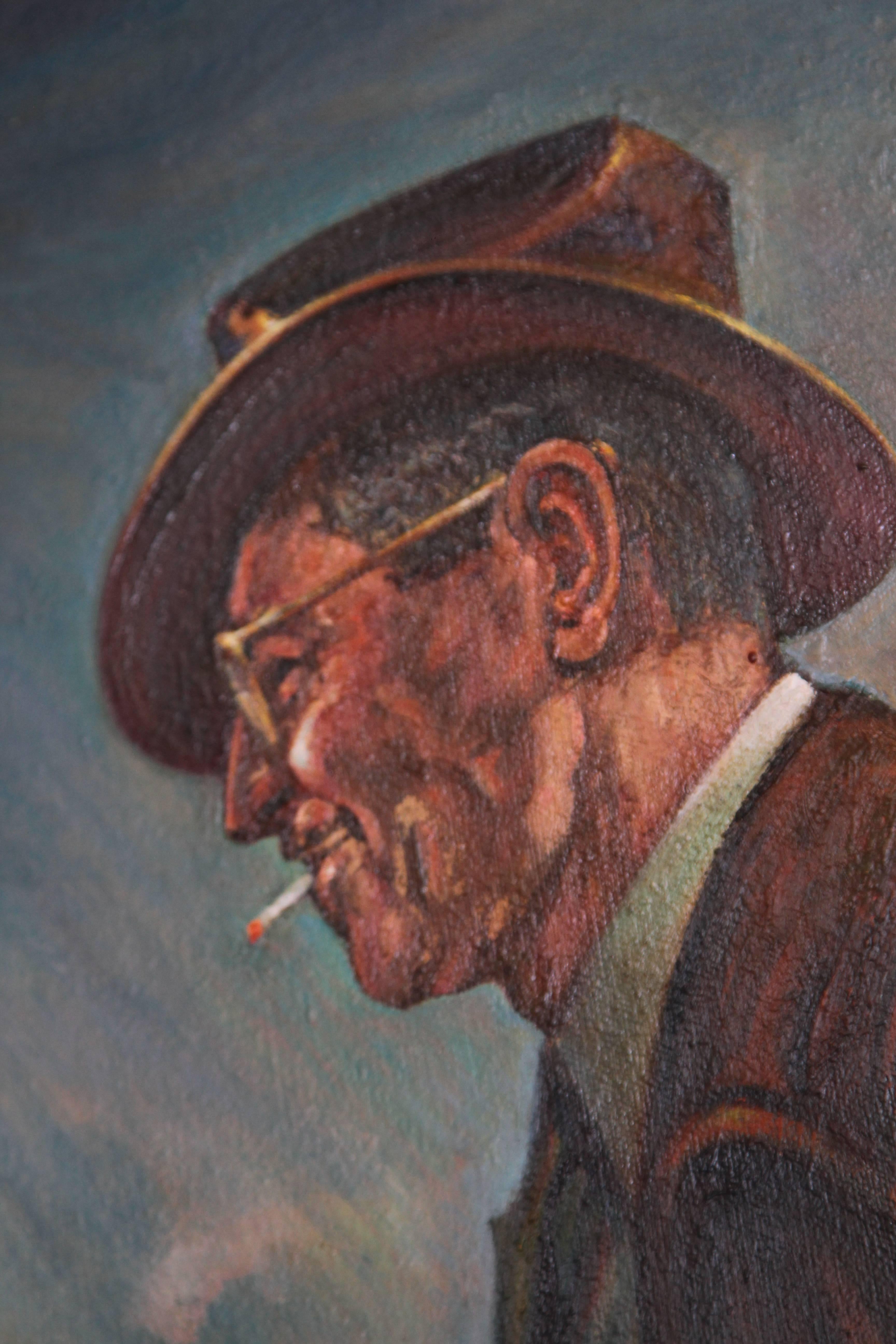 Oiled Midcentury Oil on Canvas Portrait of Jerry Bywater’s Dallas Museum of Art For Sale