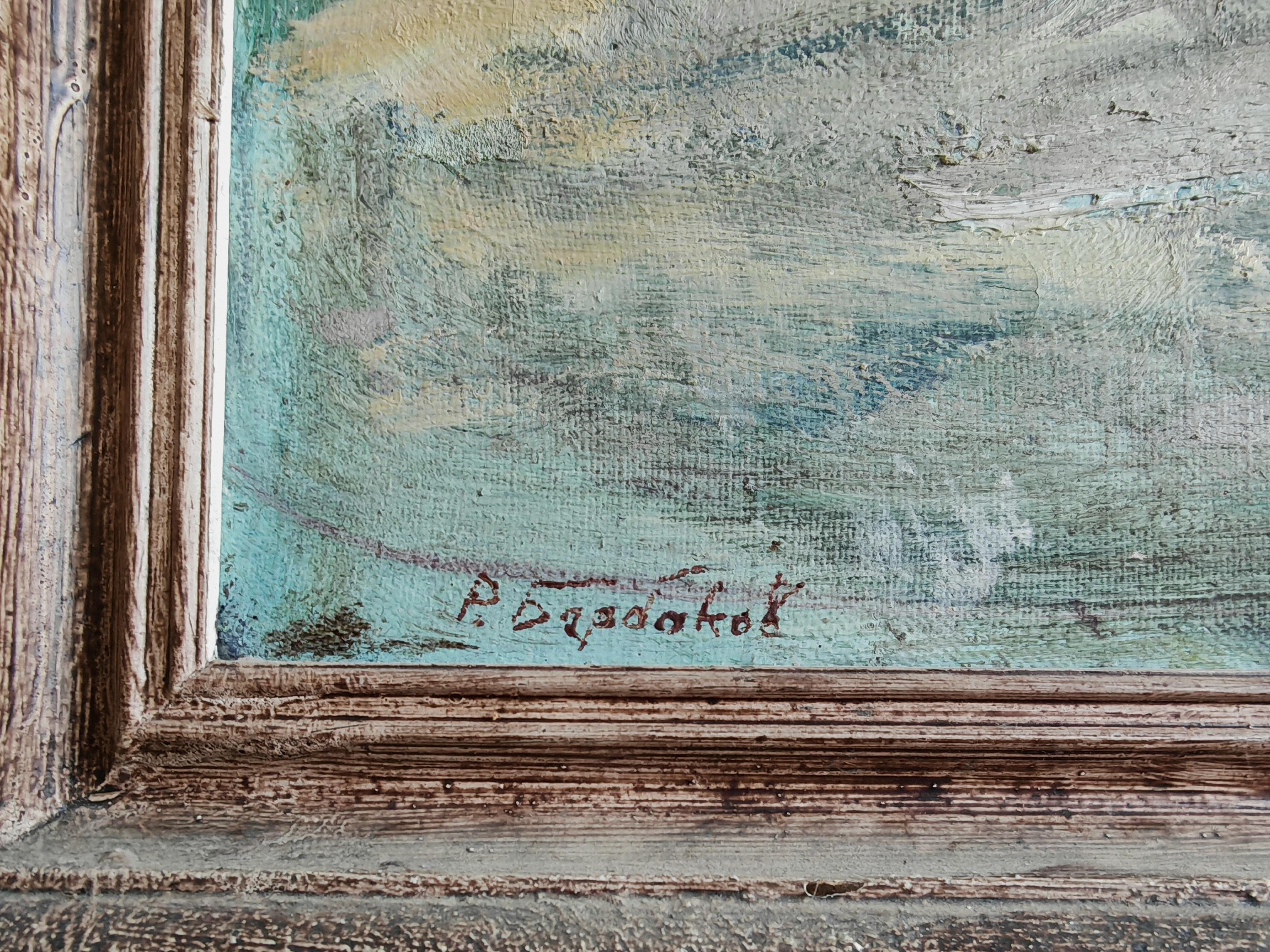 Mid Century Oil on Canvas, Winter Scene, signed P. Barbokov en vente 4