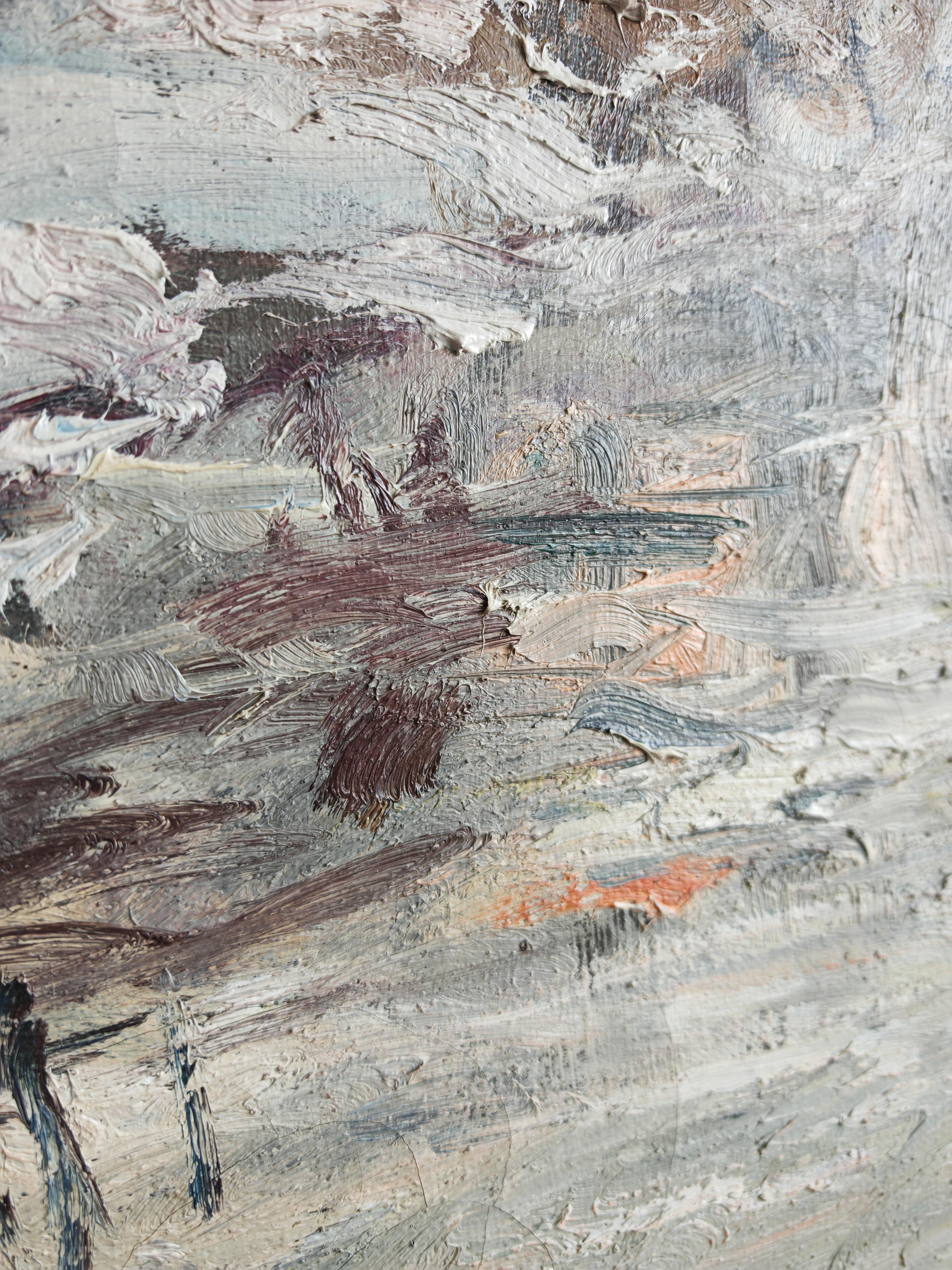 Baltique Mid Century Oil on Canvas, Winter Scene, signed P. Barbokov en vente