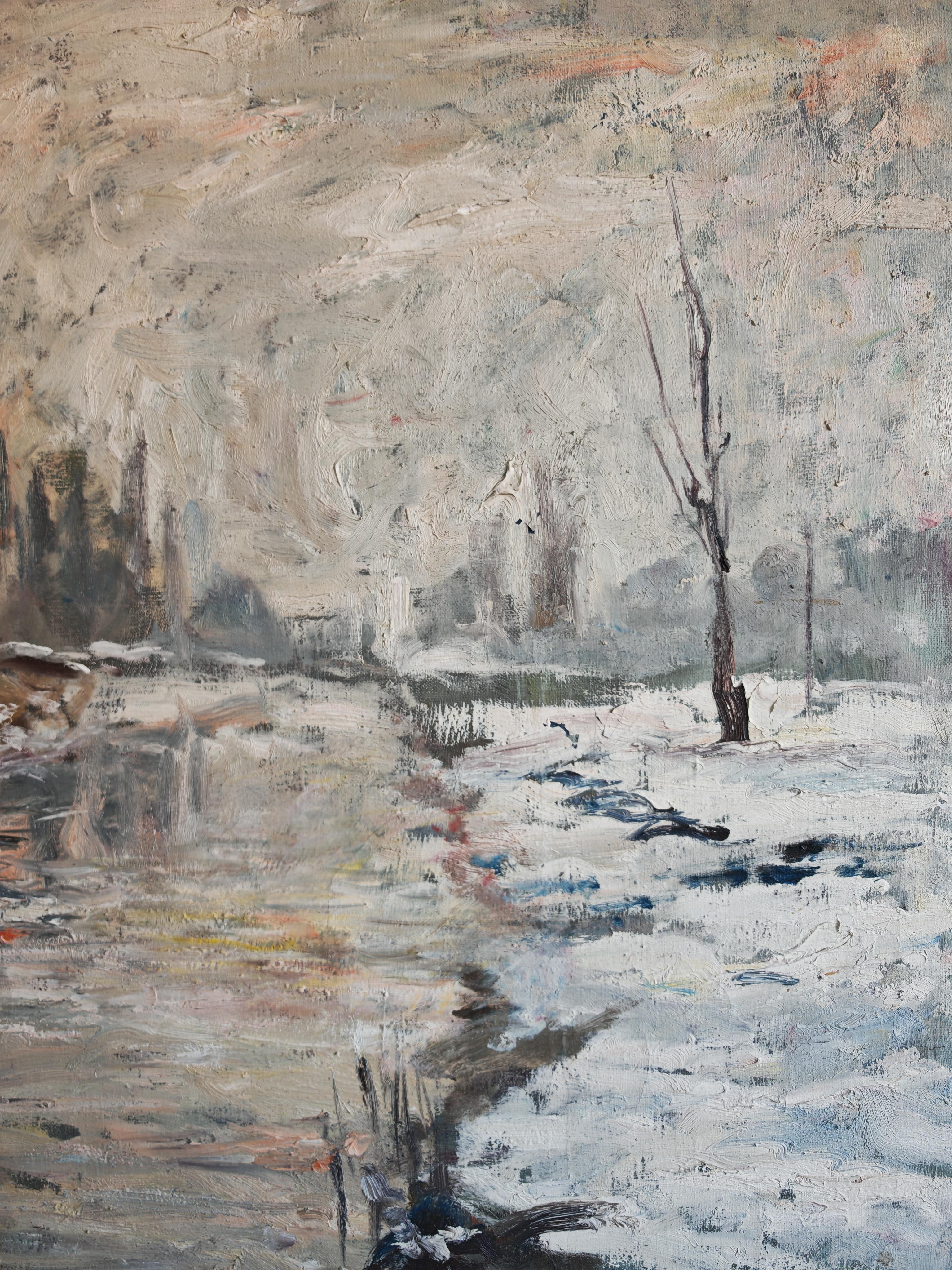 Mid Century Oil on Canvas, Winter Scene, signed P. Barbokov Bon état - En vente à Beograd, RS
