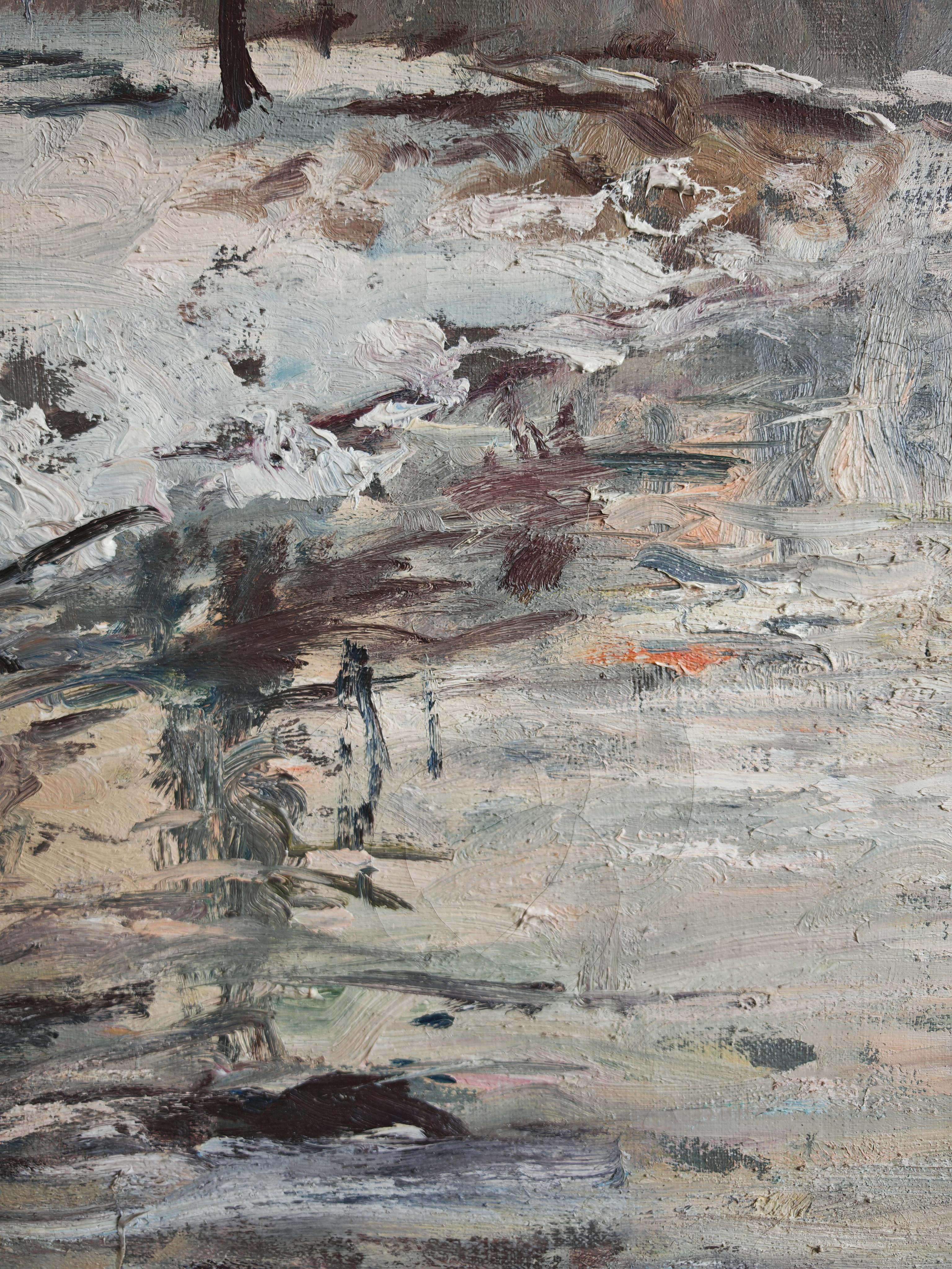 Mid Century Oil on Canvas, Winter Scene, signed P. Barbokov en vente 2