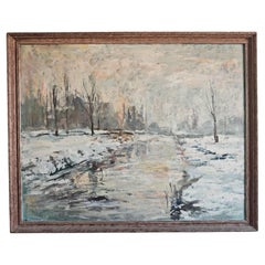 Mid Century Oil on Canvas, Winter Scene, signed P. Barbokov