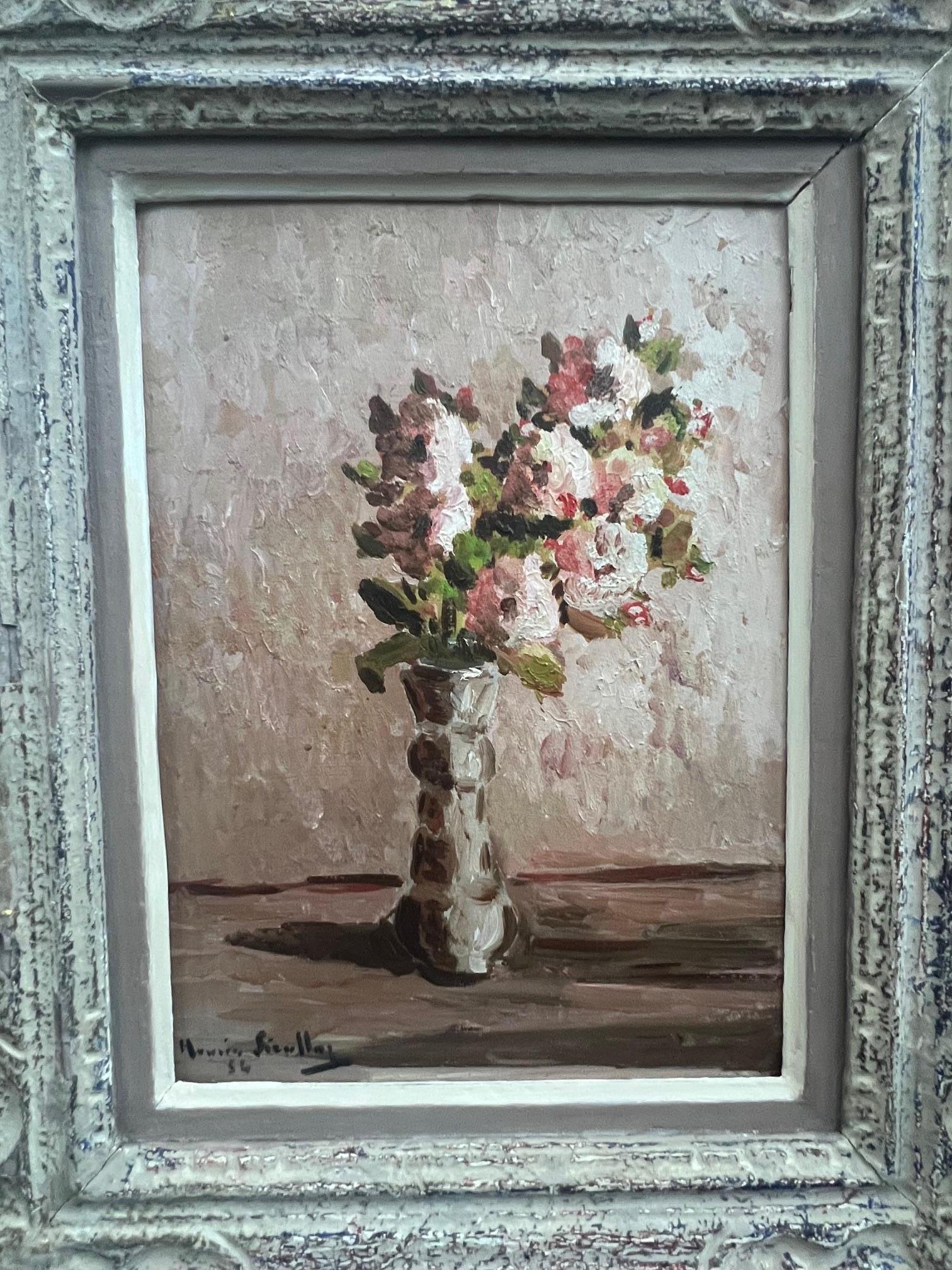 Dipinto a mano Olio su pannello della metà del secolo scorso - Natura morta floreale Firmato dall'artista