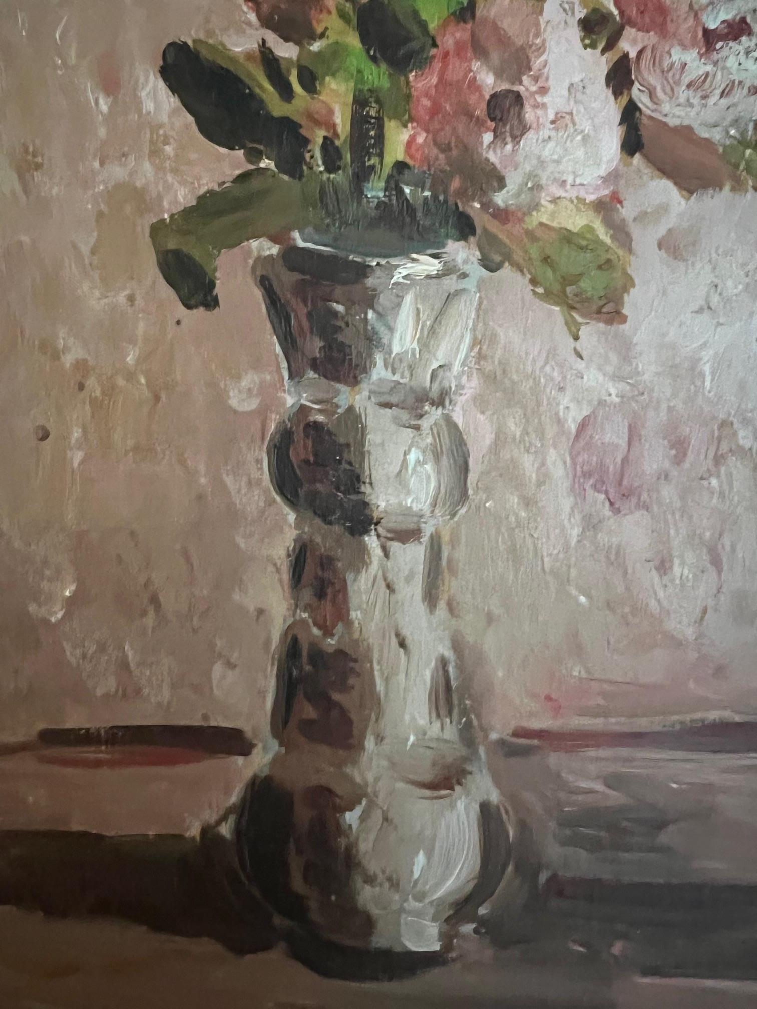 Pittura Olio su pannello della metà del secolo scorso - Natura morta floreale Firmato dall'artista