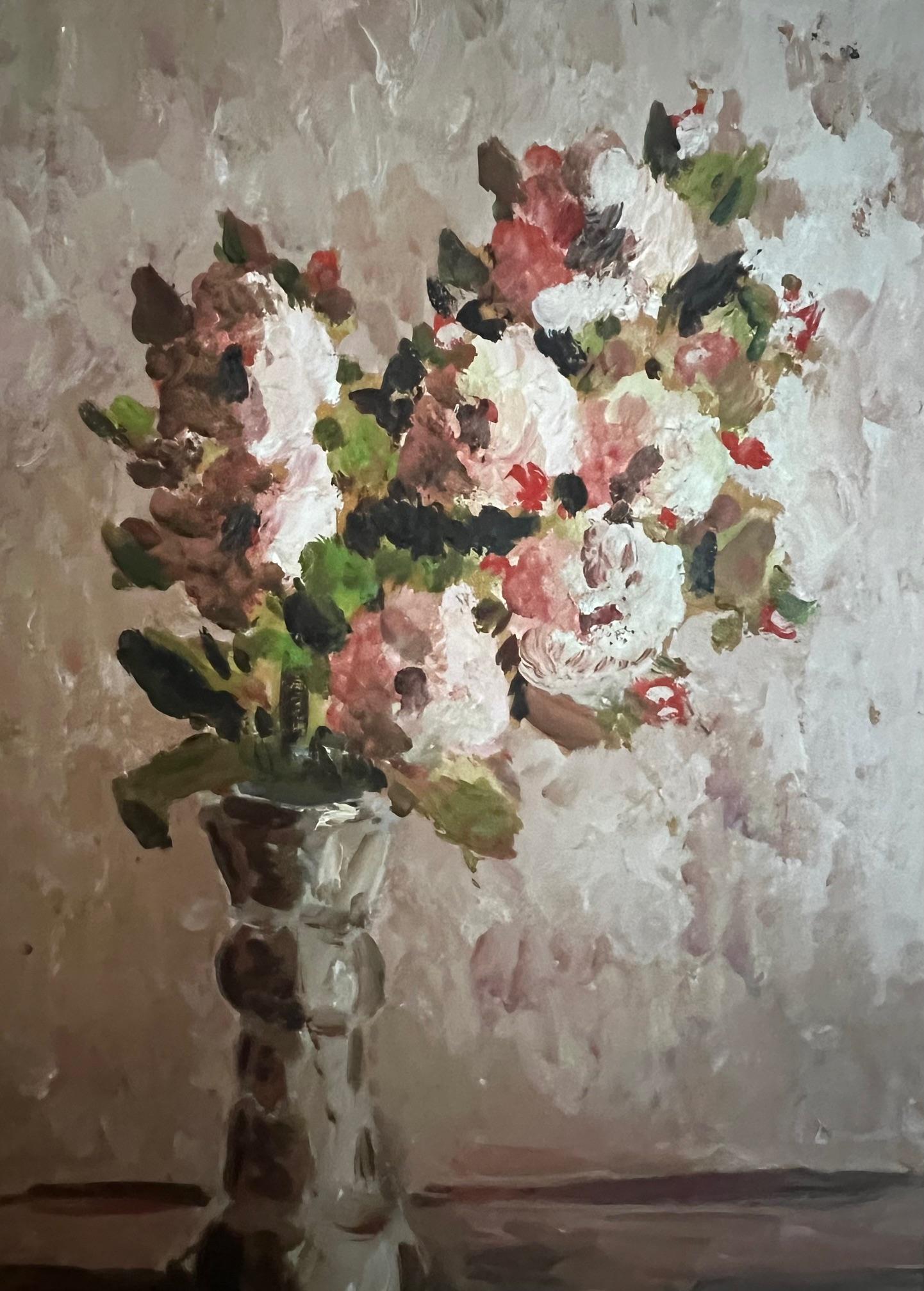 Olio su pannello della metà del secolo scorso - Natura morta floreale Firmato dall'artista 1
