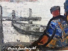 Mid-century Oil Painting by Danish Artist Anker Landberg, titled "Fishermen"