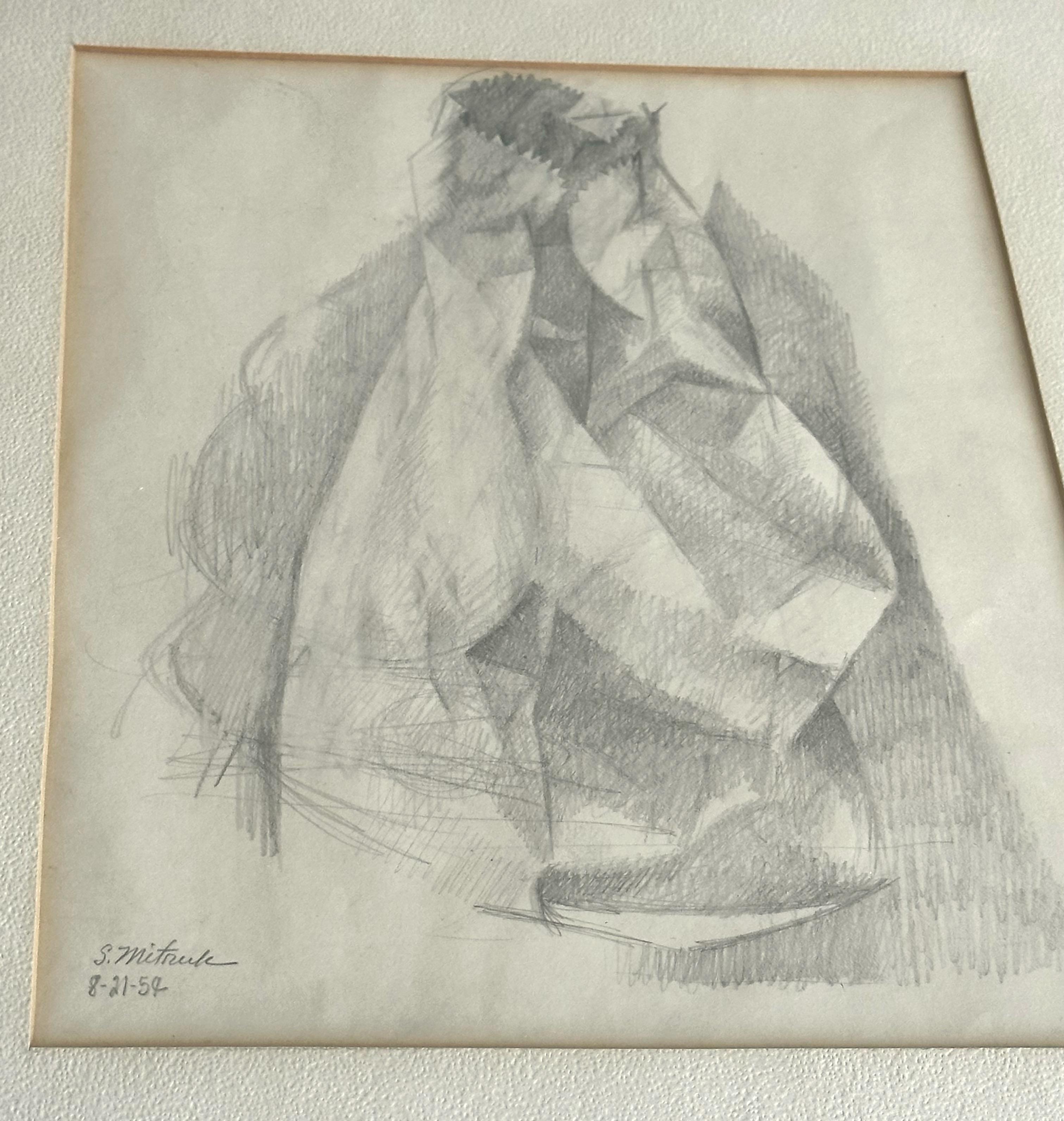 Dibujo abstracto de mediados de siglo de Stanley Mitruk Papel en venta
