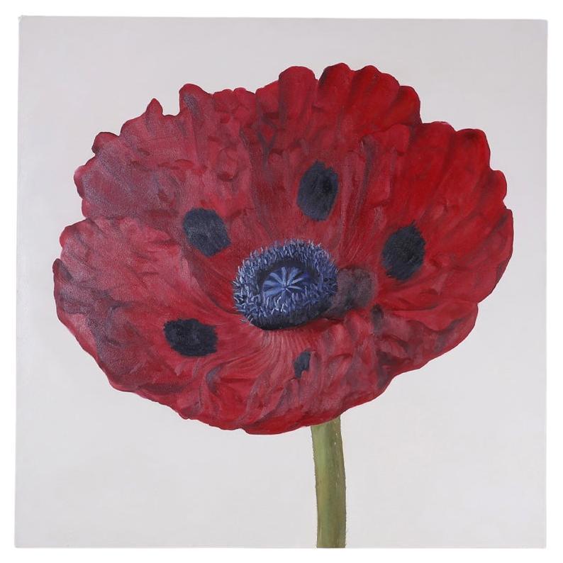 Pintura al óleo de mediados de siglo de una flor de amapola roja