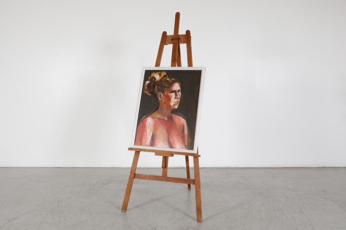 Framed Mid-Century oil on board painting of a studio lit woman by David Park, possibly a forgery of the Bay Area painter's work. Still a great example of figurative post-war style, composed with a masterful sense of color and light. Quickly laid