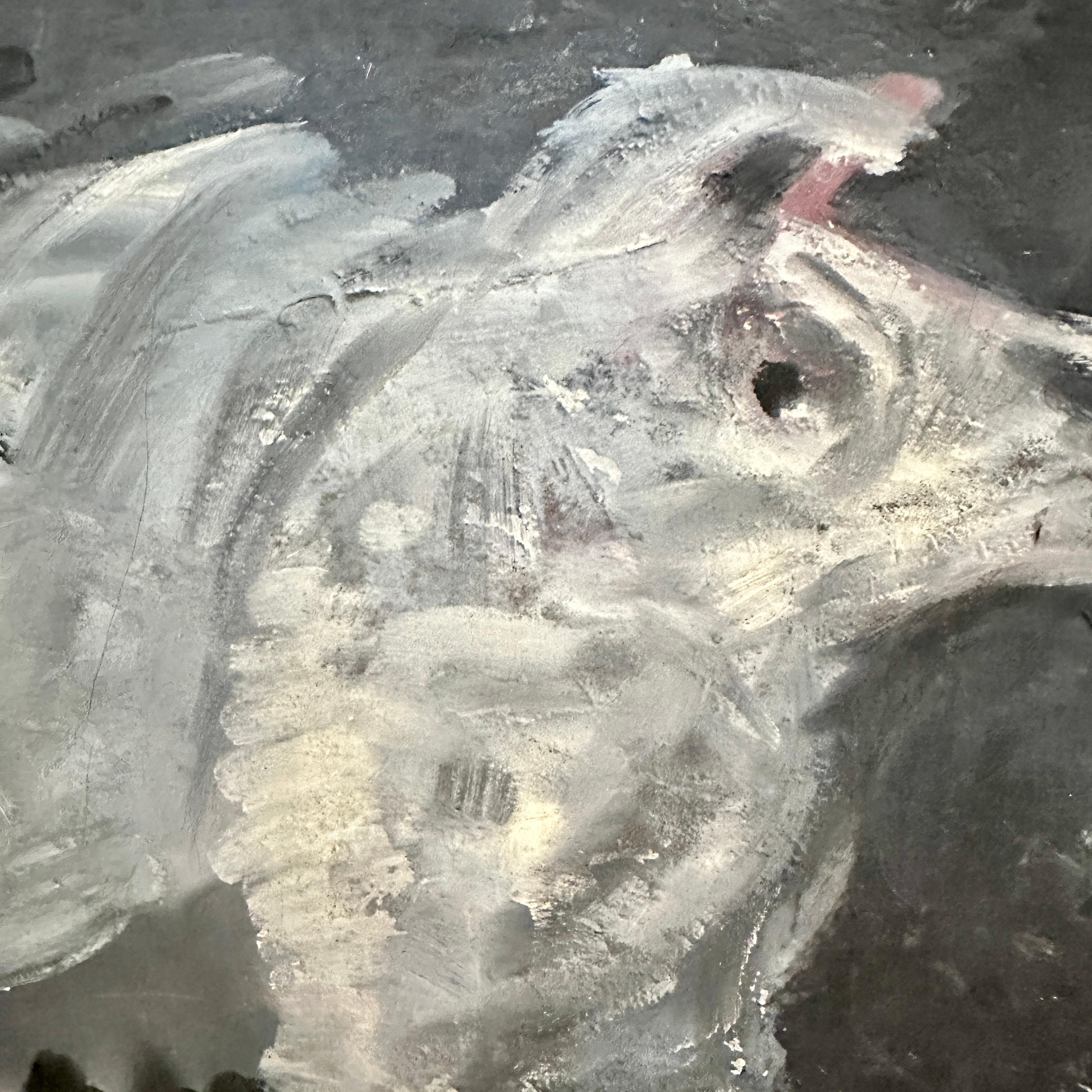 Mid-Century Modern Mid Century Oil Painting of a Pig in Black and White, around 1974 For Sale