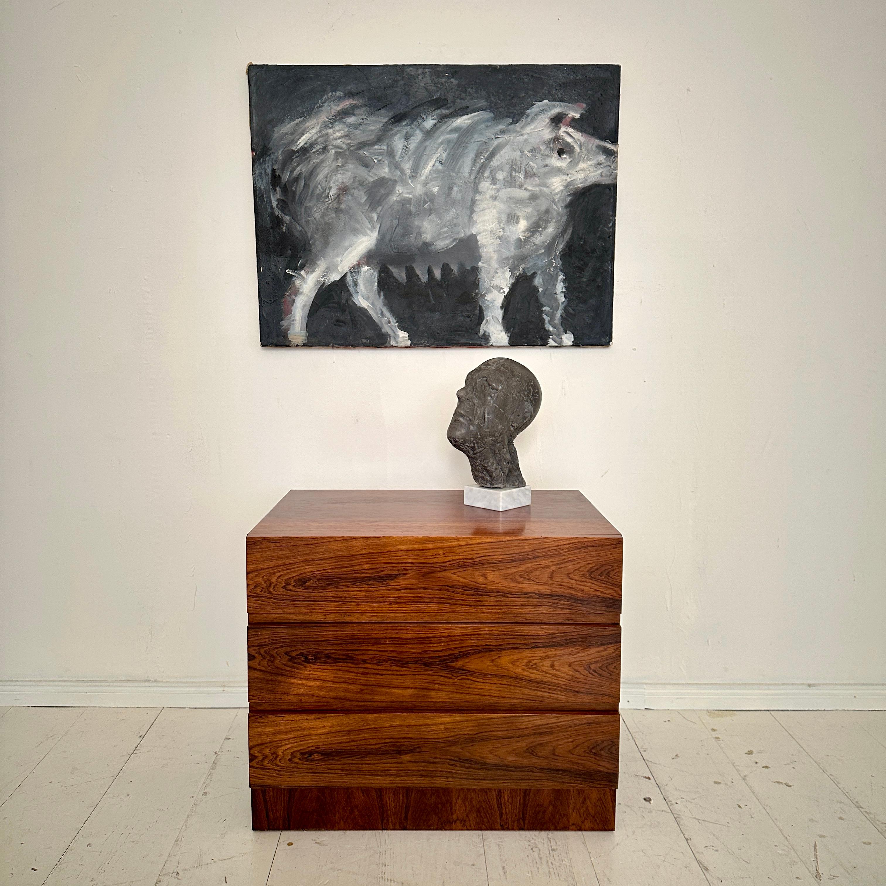 German Mid Century Oil Painting of a Pig in Black and White, around 1974 For Sale