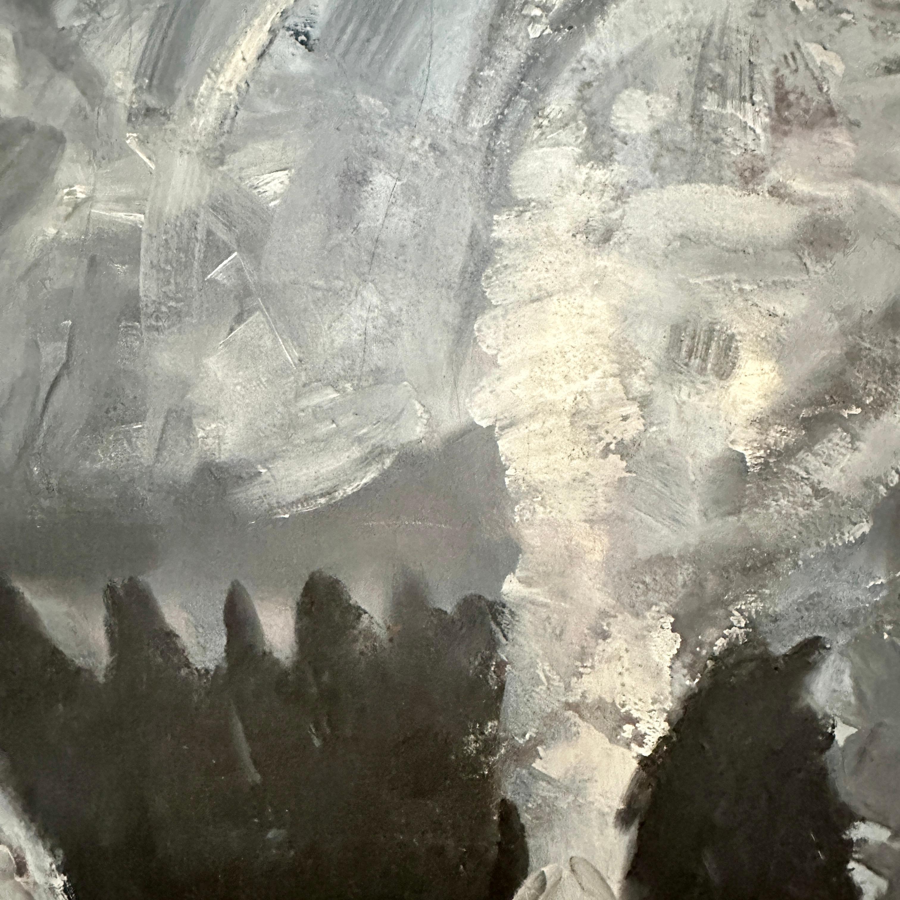Hand-Painted Mid Century Oil Painting of a Pig in Black and White, around 1974 For Sale