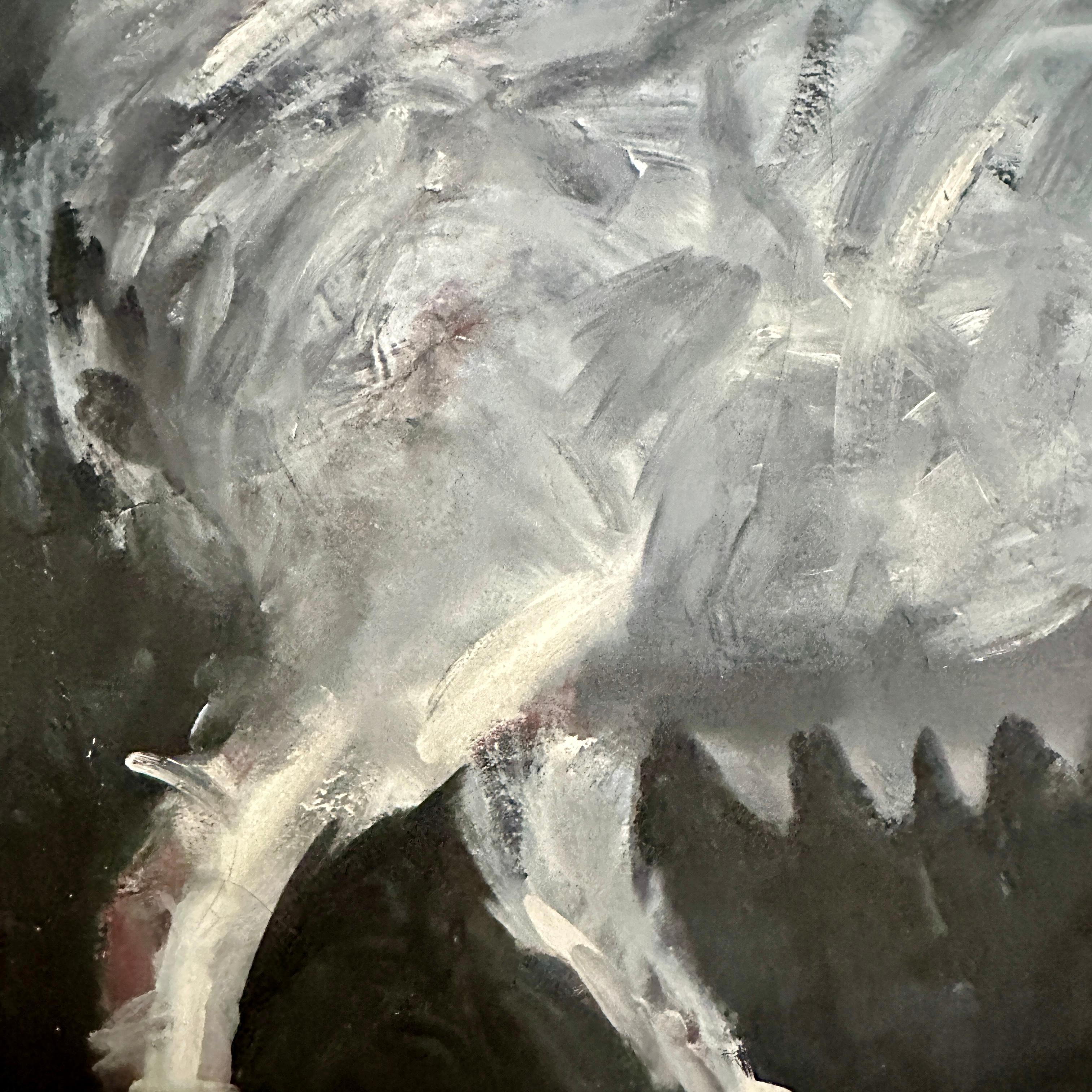 Mid Century Oil Painting of a Pig in Black and White, around 1974 In Good Condition For Sale In Berlin, DE