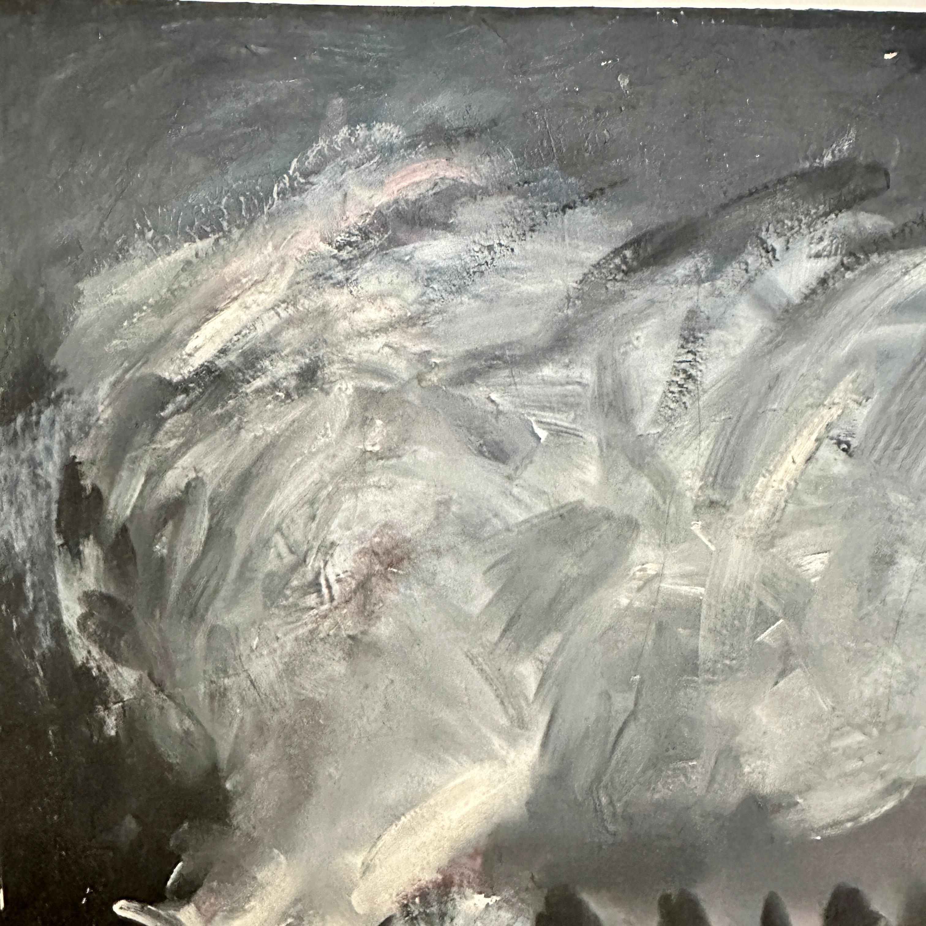 Late 20th Century Mid Century Oil Painting of a Pig in Black and White, around 1974 For Sale