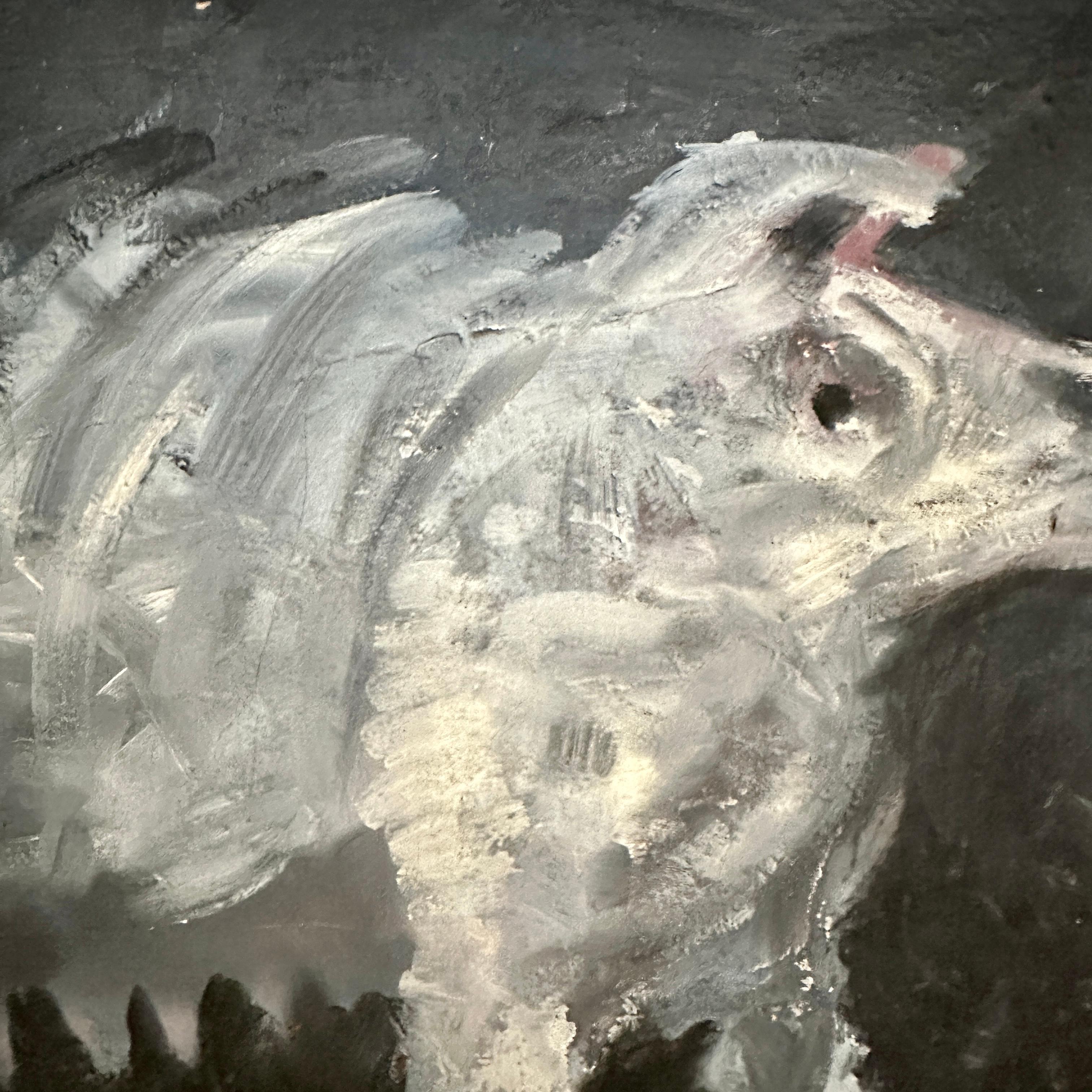 Canvas Mid Century Oil Painting of a Pig in Black and White, around 1974 For Sale