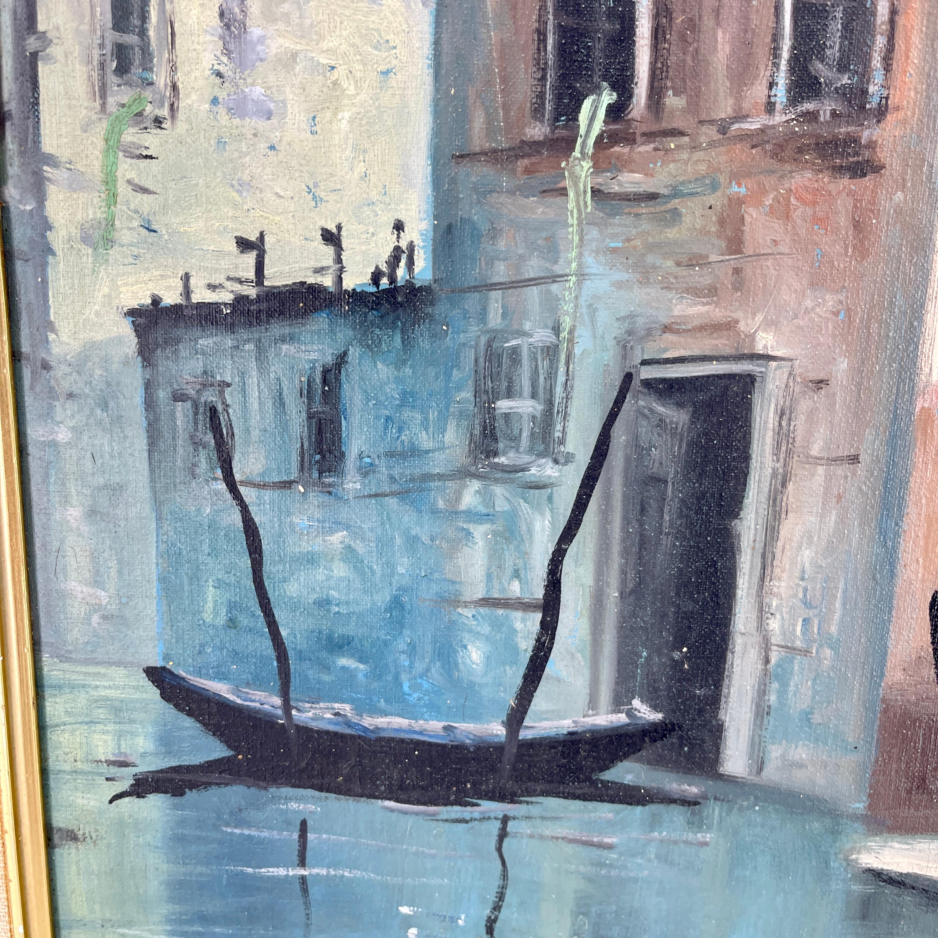 Mid-Century Oil Painting of Venetian Canal Scene by Menghini, Italy 4