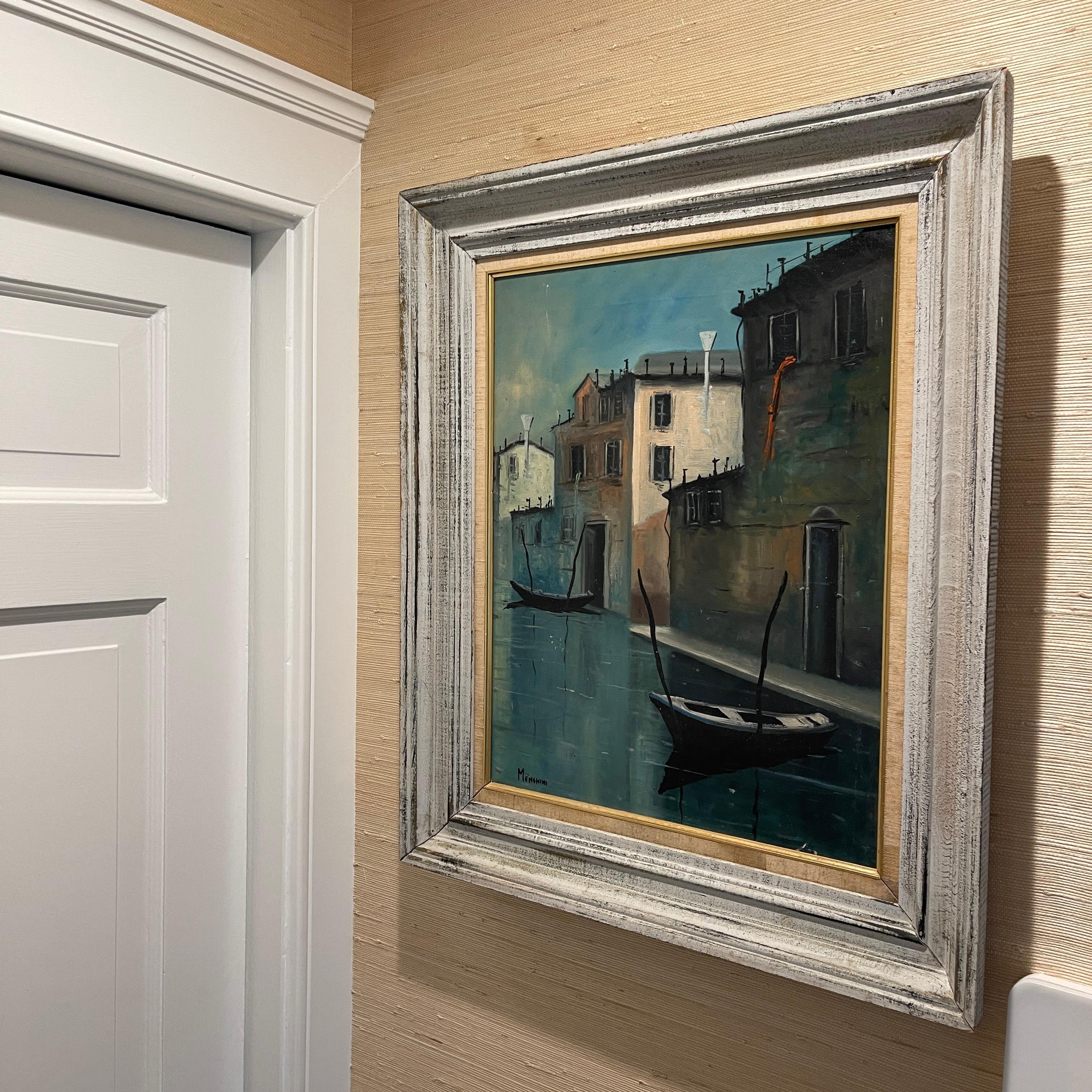 Mid-Century Oil Painting of Venetian Canal Scene by Menghini, Italy 9