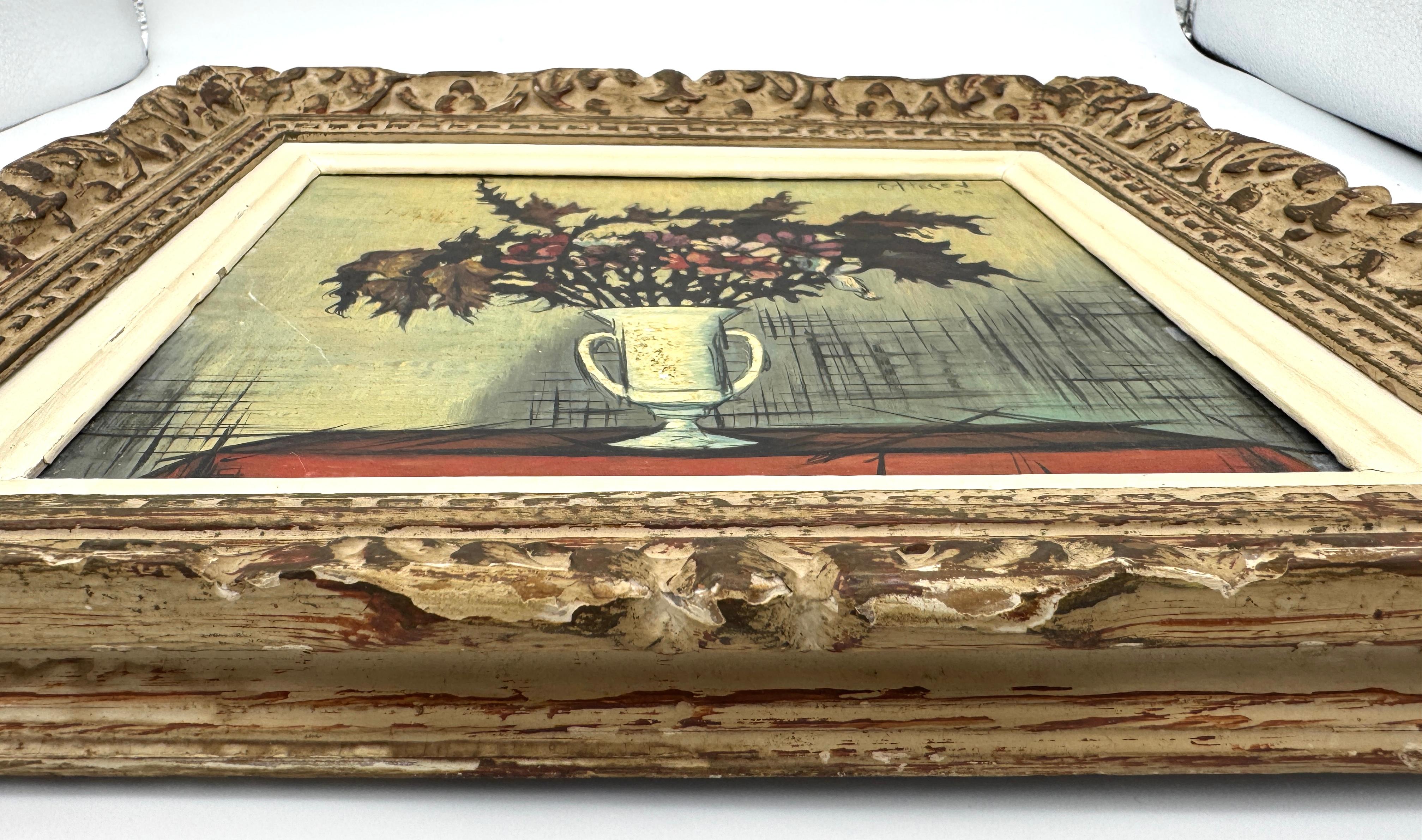 Peinture à l'huile du milieu du siècle Nature morte aux fleurs dans un vase blanc Signée et datée Bon état - En vente à Munich, DE