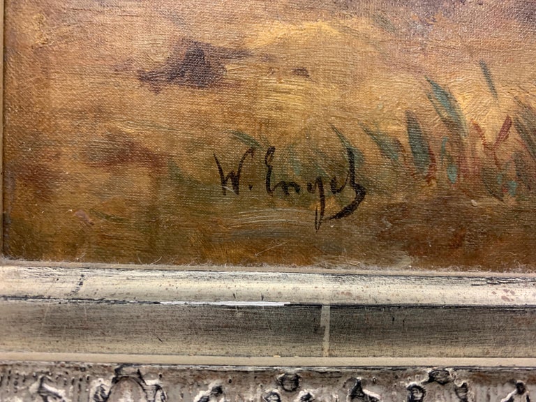 Mid Century Oil Painting with Heavy Wood Frame For Sale at 1stDibs