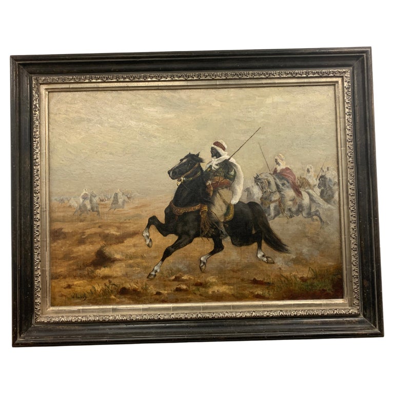 Mid Century Oil Painting with Heavy Wood Frame For Sale at 1stDibs