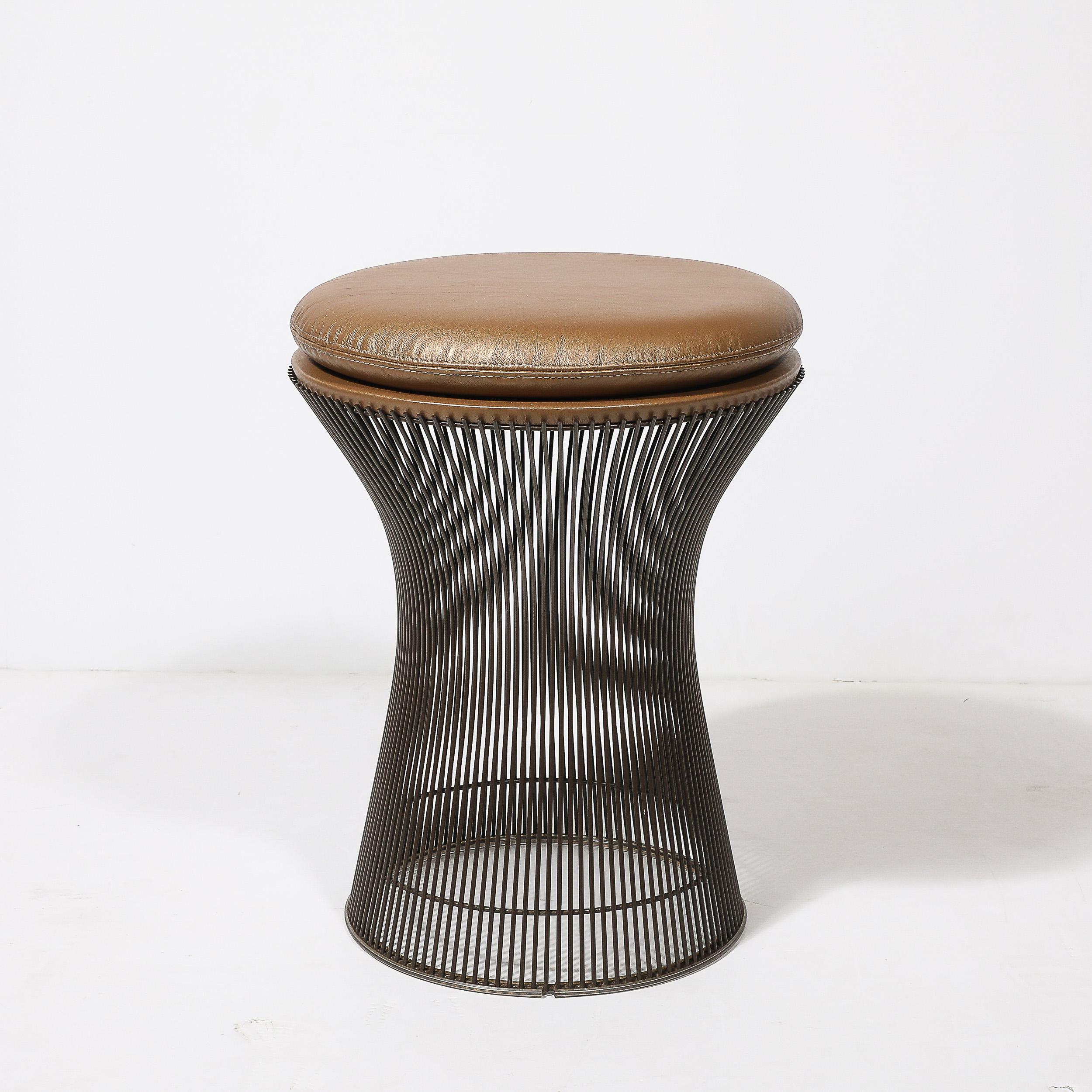 Mid-Century-Hocker aus Ölgeriebener Bronze in Holly Hunt Leder von Warren Platner im Angebot 4