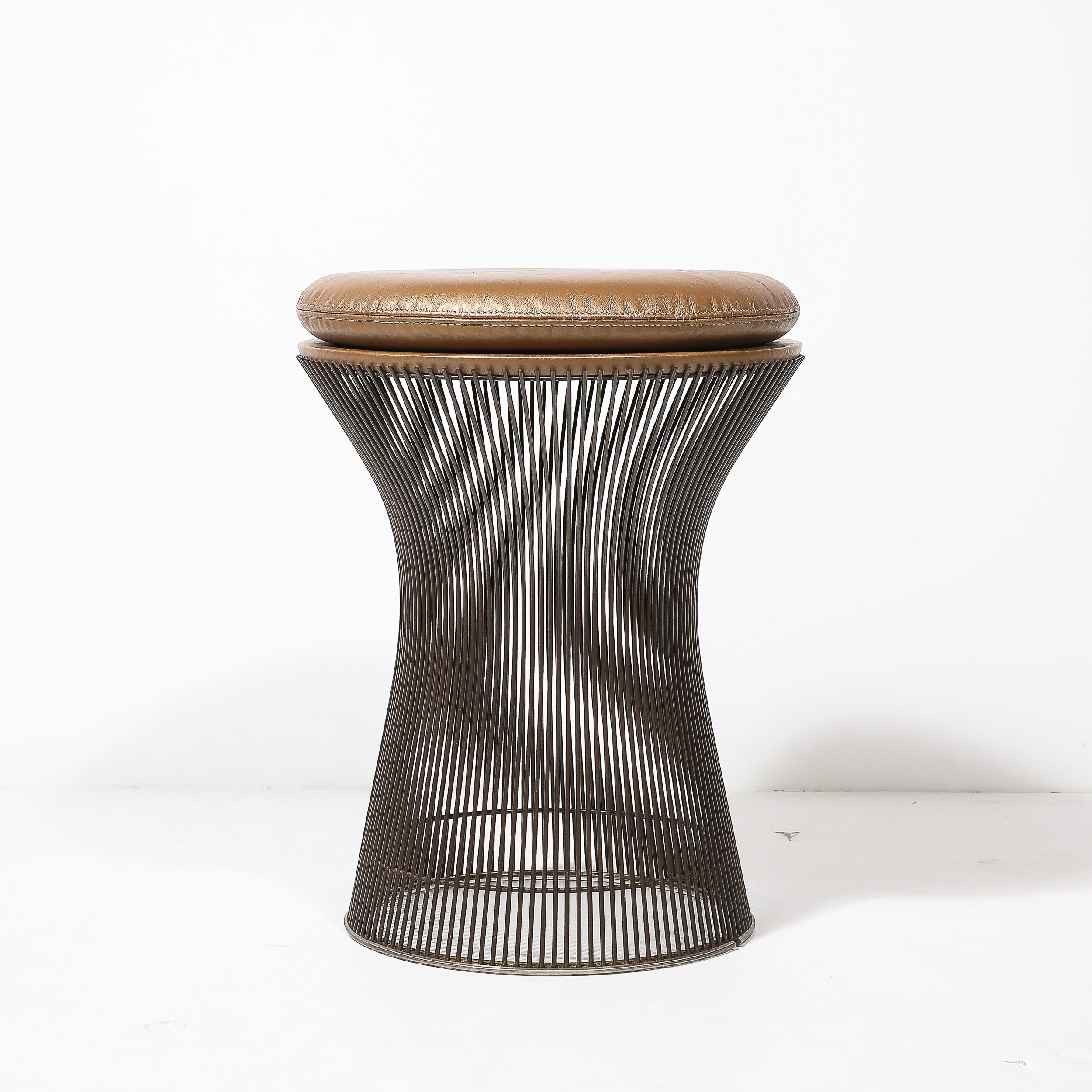 Mid-Century-Hocker aus Ölgeriebener Bronze in Holly Hunt Leder von Warren Platner (amerikanisch) im Angebot