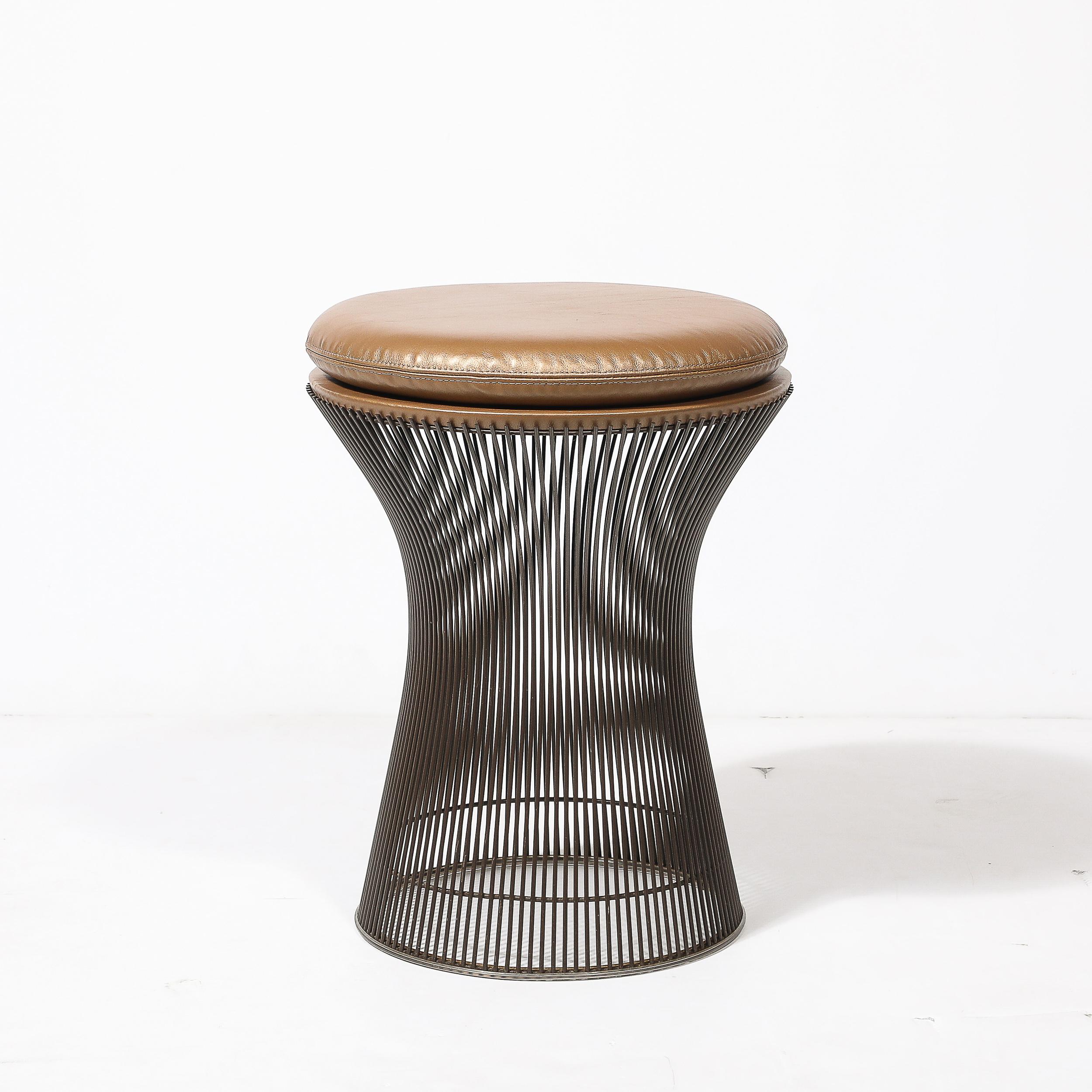 Mid-Century-Hocker aus Ölgeriebener Bronze in Holly Hunt Leder von Warren Platner im Zustand „Hervorragend“ im Angebot in New York, NY