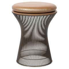 Tabouret en bronze huilé du milieu du siècle dernier en cuir Holly Hunt de Warren Platner