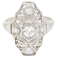 Mid-Century Old European Cut Diamond 18 Karat White Gold Filigree Vintage Ring