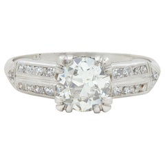 Mid-Century Old European Cut Diamant Platin Arrow Vintage Verlobungsring GIA