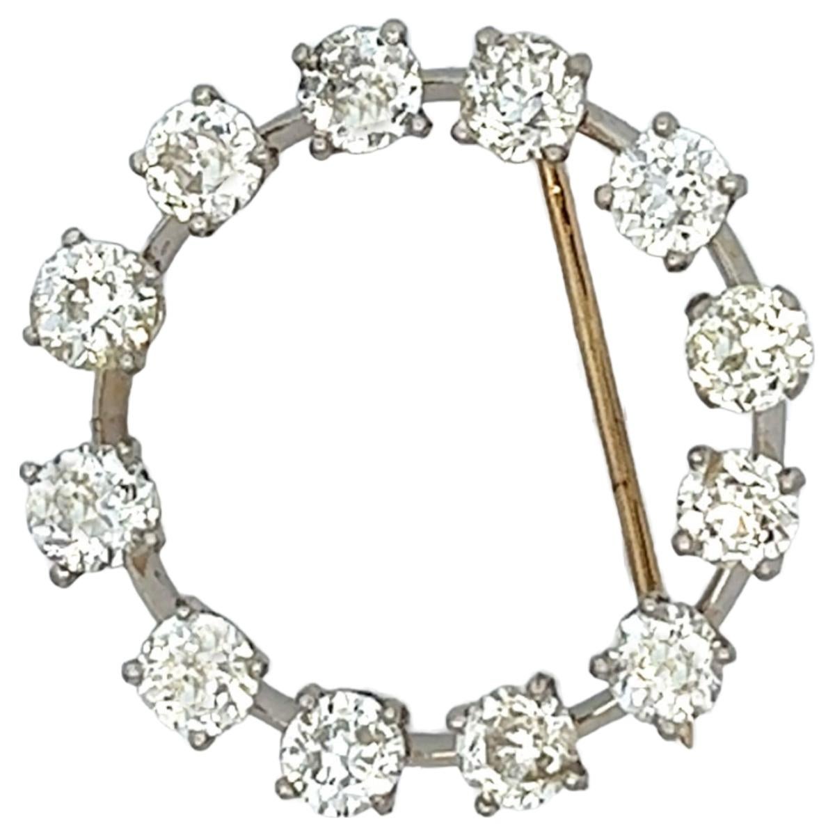 Mid Century Old European Cut Diamant Platin Brosche für Damen oder Herren
