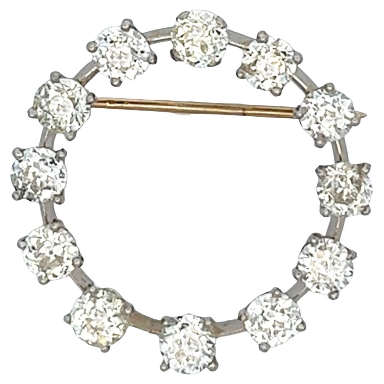 Mid Century Old European Cut Diamant Platin Brosche