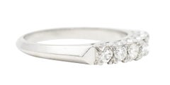 Mid-Century Old European Cut Diamond Platinum Knife Edge Fishtail Vintage Ring