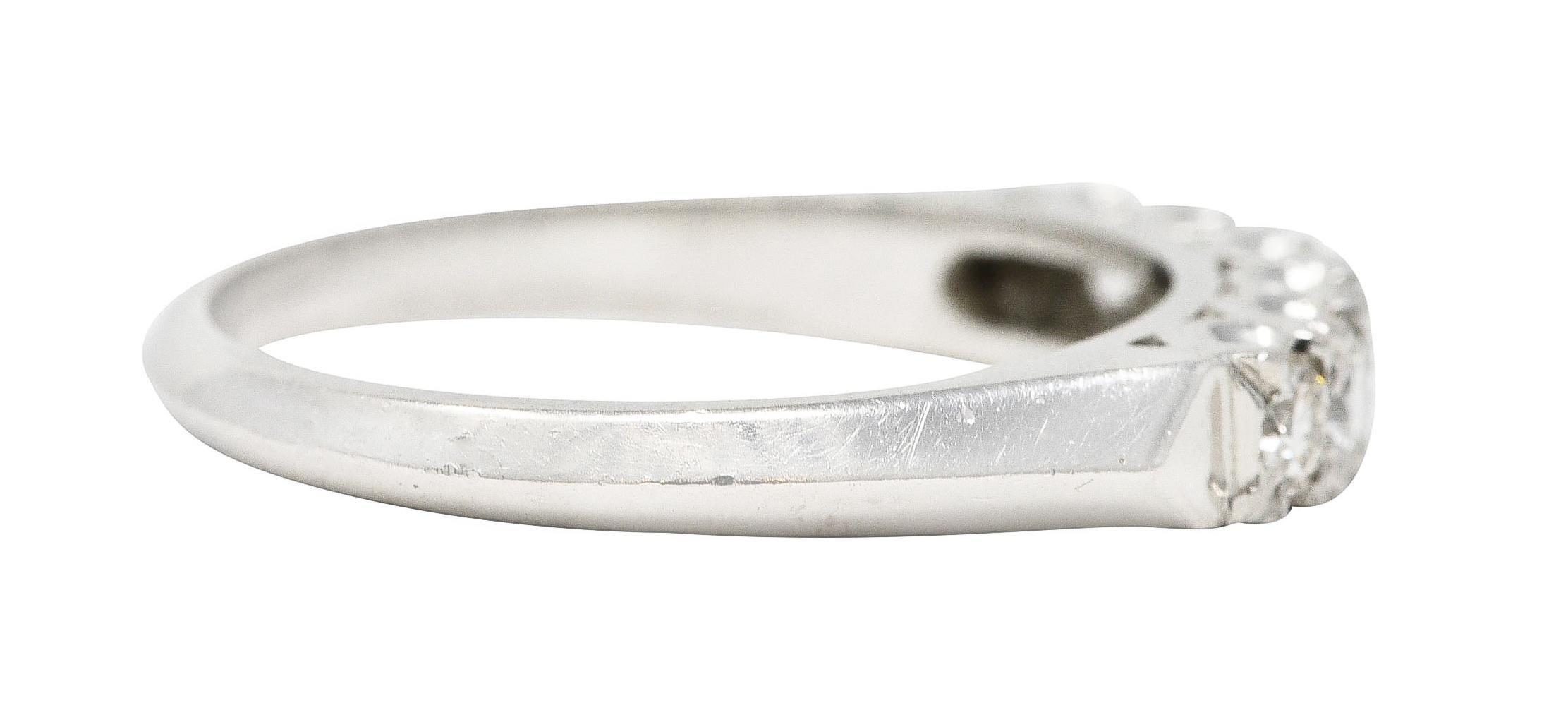 Mid-Century Old European Cut Diamond Platinum Knife Edge Fishtail Vintage Ring In Excellent Condition In Philadelphia, PA