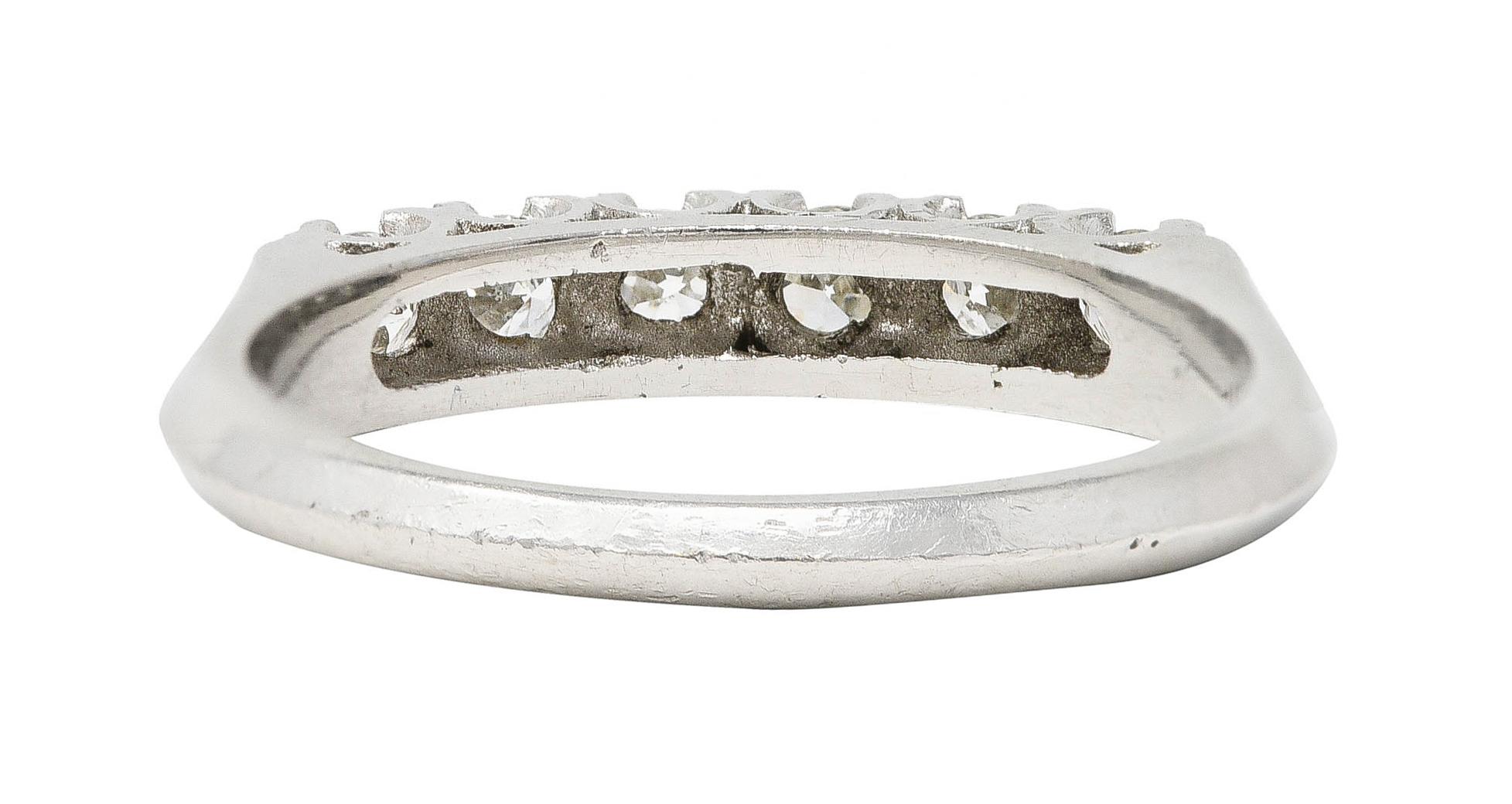 Women's or Men's Mid-Century Old European Cut Diamond Platinum Knife Edge Fishtail Vintage Ring