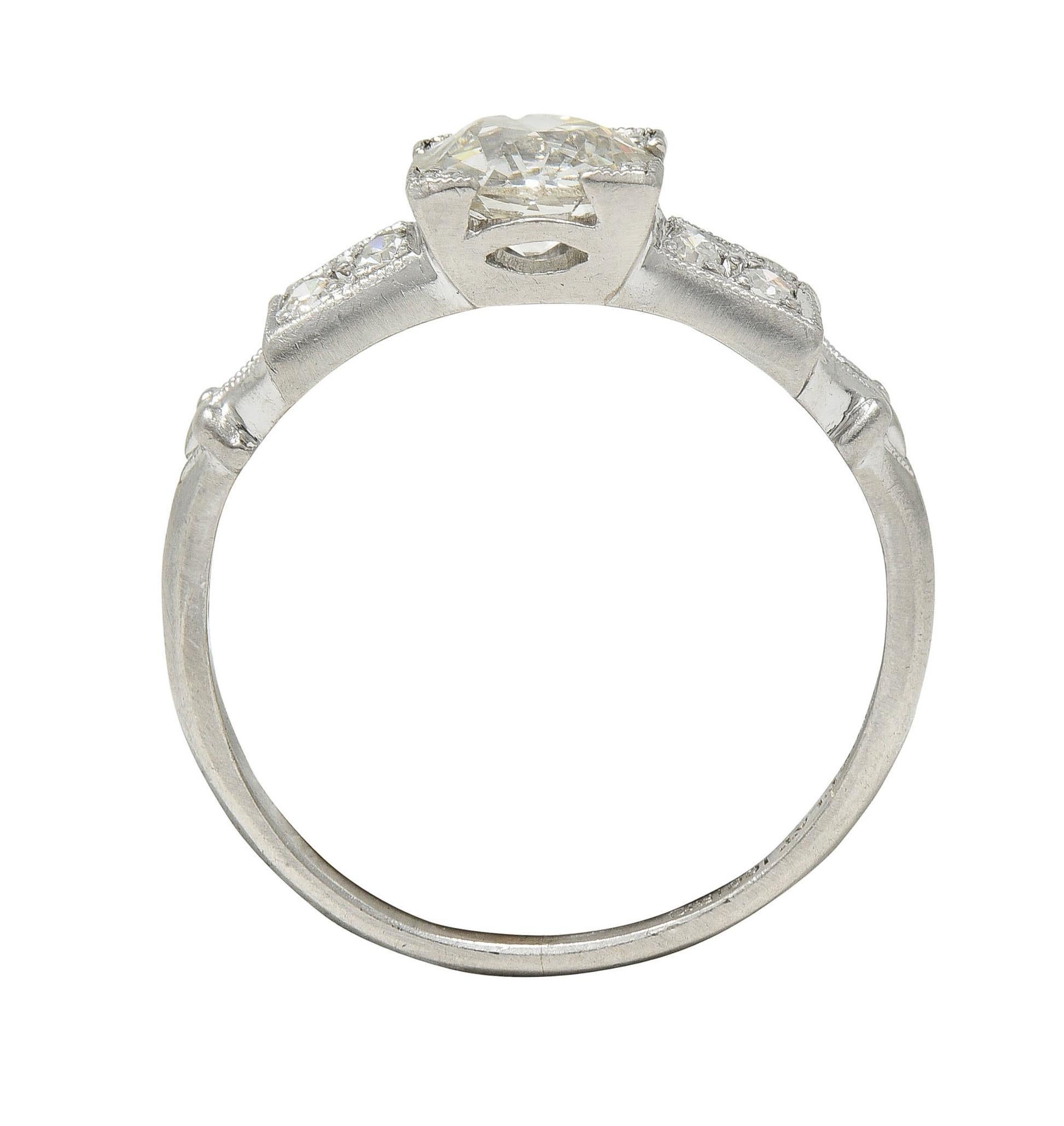 Mid-Century Old European Cut Diamond Platinum Vintage Engagement Ring For Sale 6
