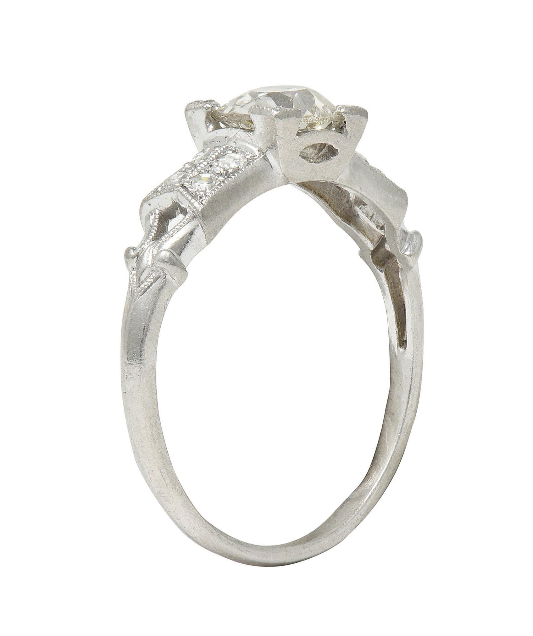 Mid-Century Old European Cut Diamond Platinum Vintage Engagement Ring For Sale 7