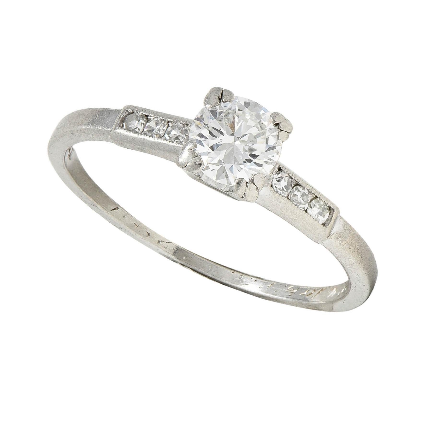 Mid-Century Old European Cut Diamond Platinum Vintage Engagement Ring (bague de fiançailles vintage en platine) en vente 6