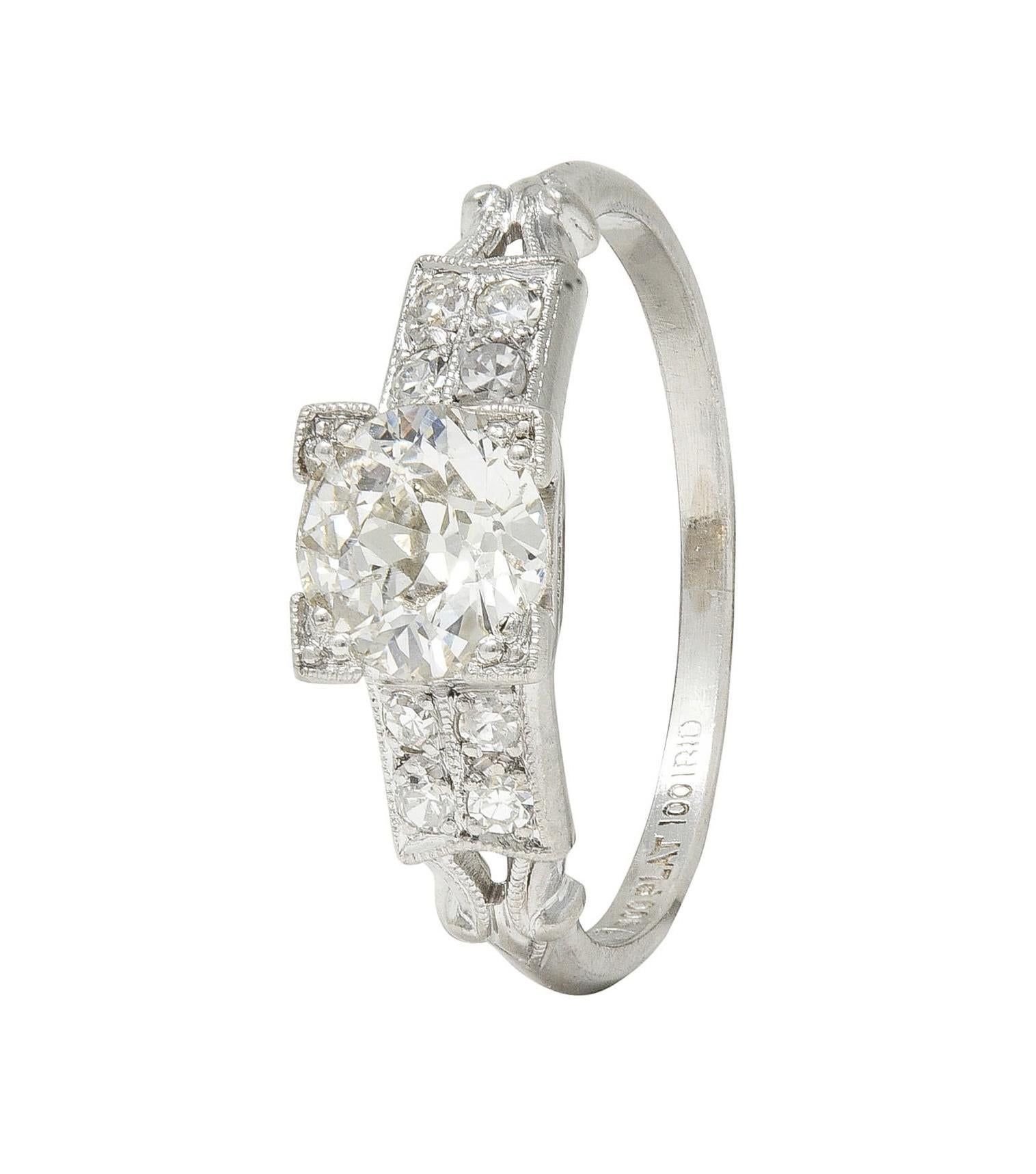 Mid-Century Old European Cut Diamond Platinum Vintage Engagement Ring For Sale 8