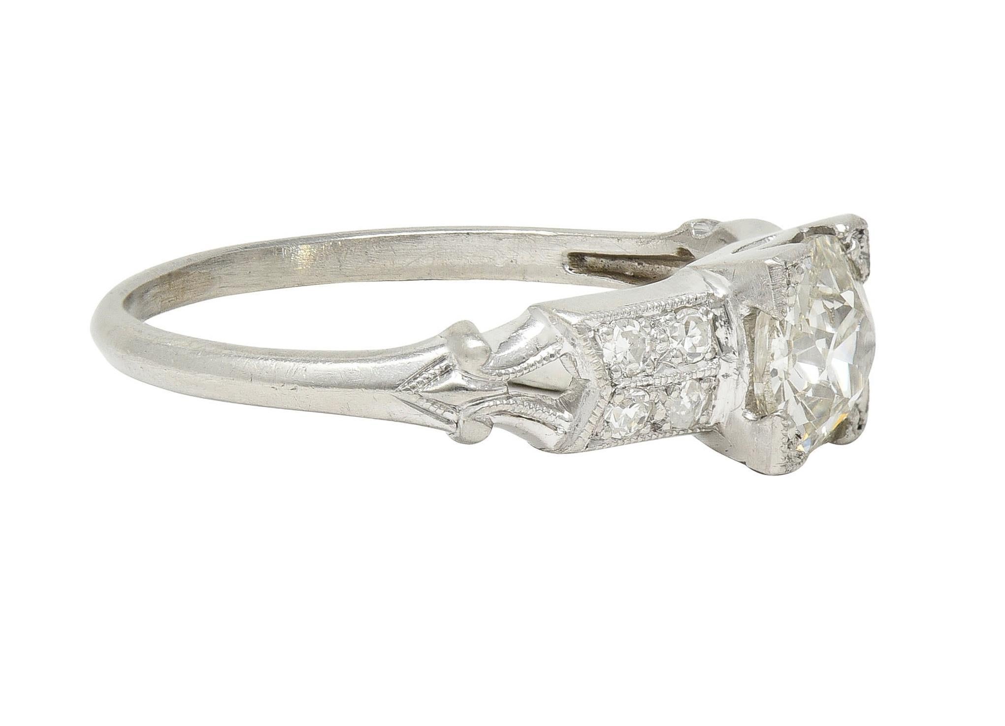 Women's or Men's Mid-Century Old European Cut Diamond Platinum Vintage Engagement Ring For Sale