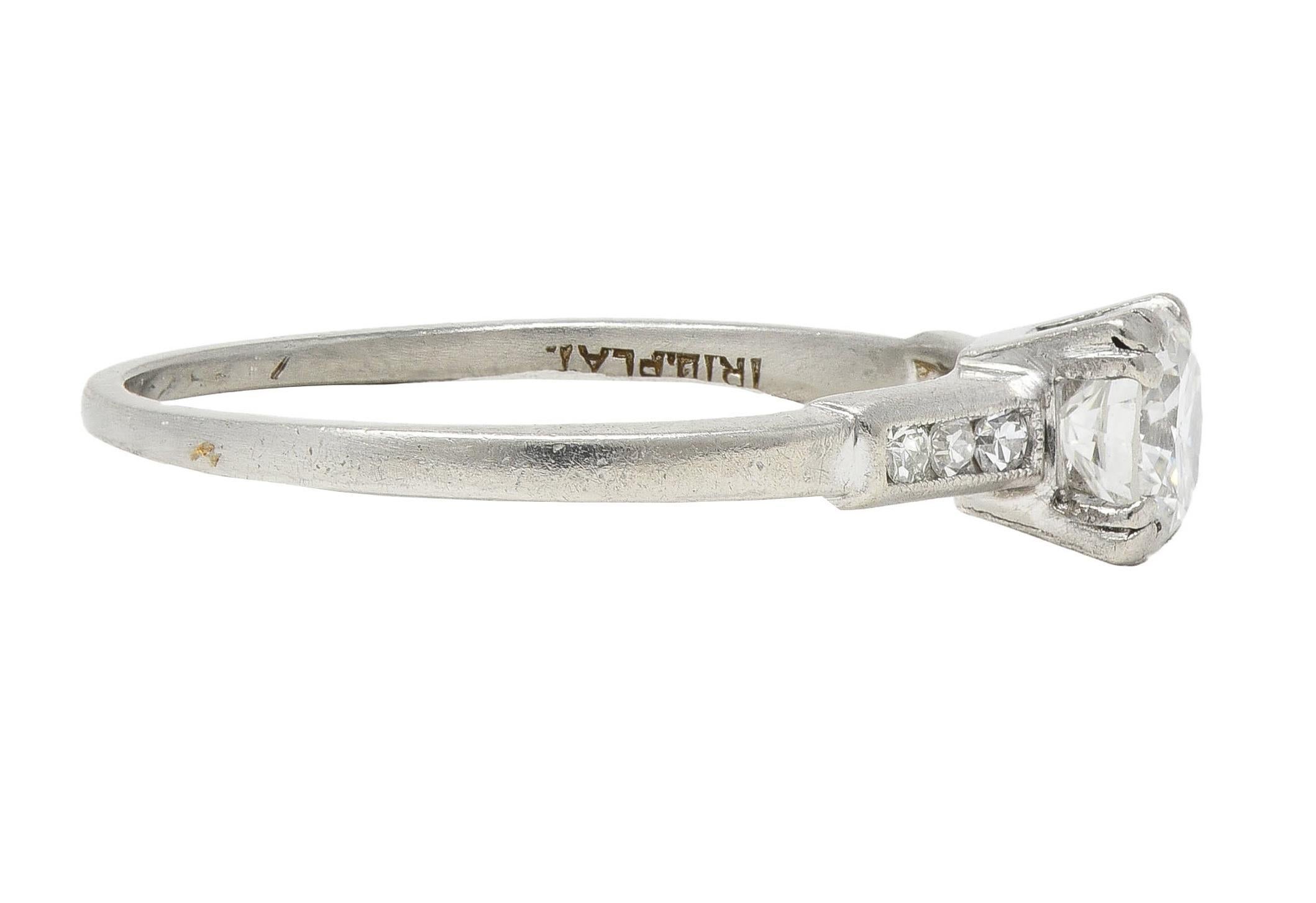 Mid-Century Old European Cut Diamond Platinum Vintage Engagement Ring (bague de fiançailles vintage en platine) Bon état - En vente à Philadelphia, PA