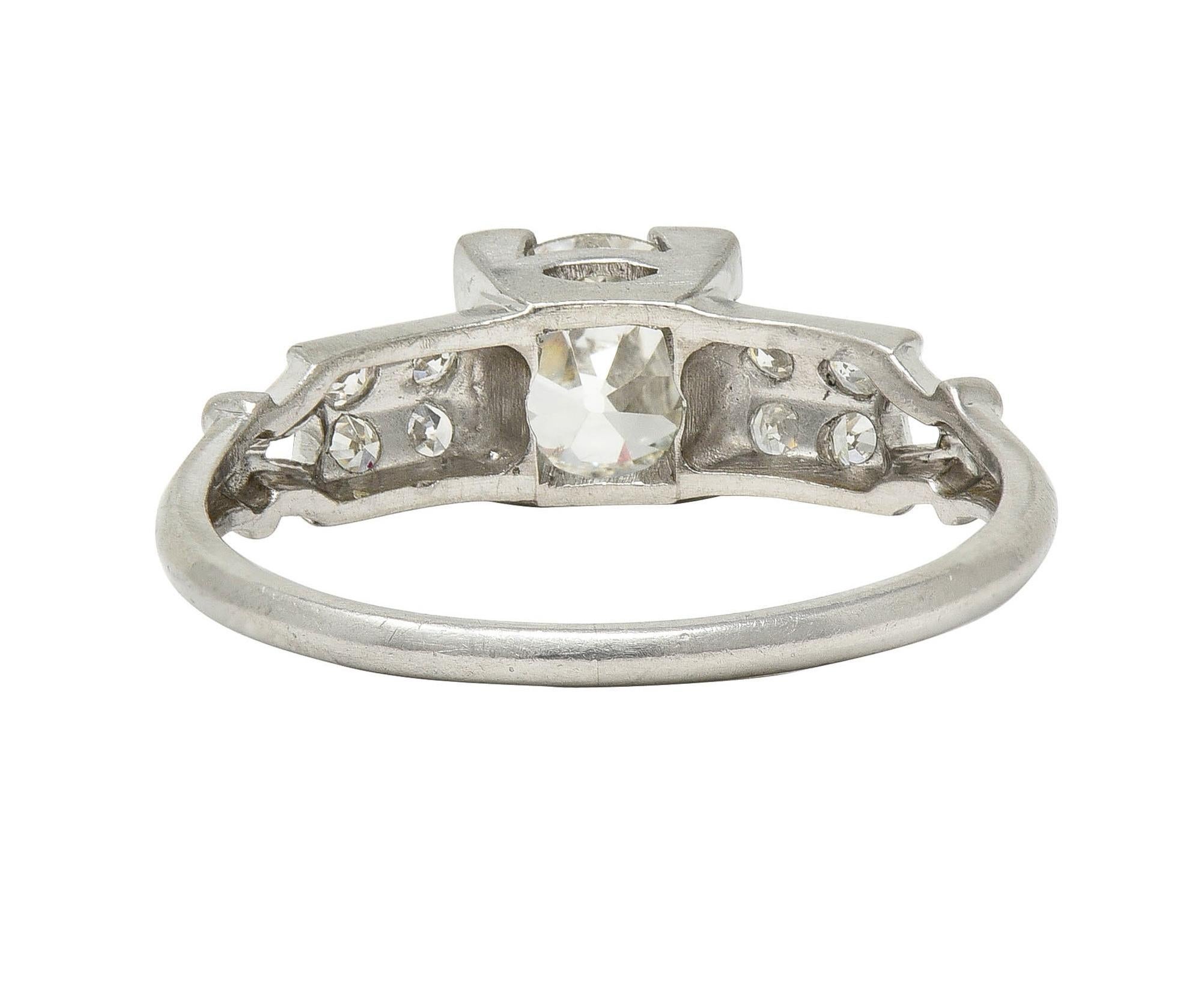 Mid-Century Old European Cut Diamond Platinum Vintage Engagement Ring For Sale 1