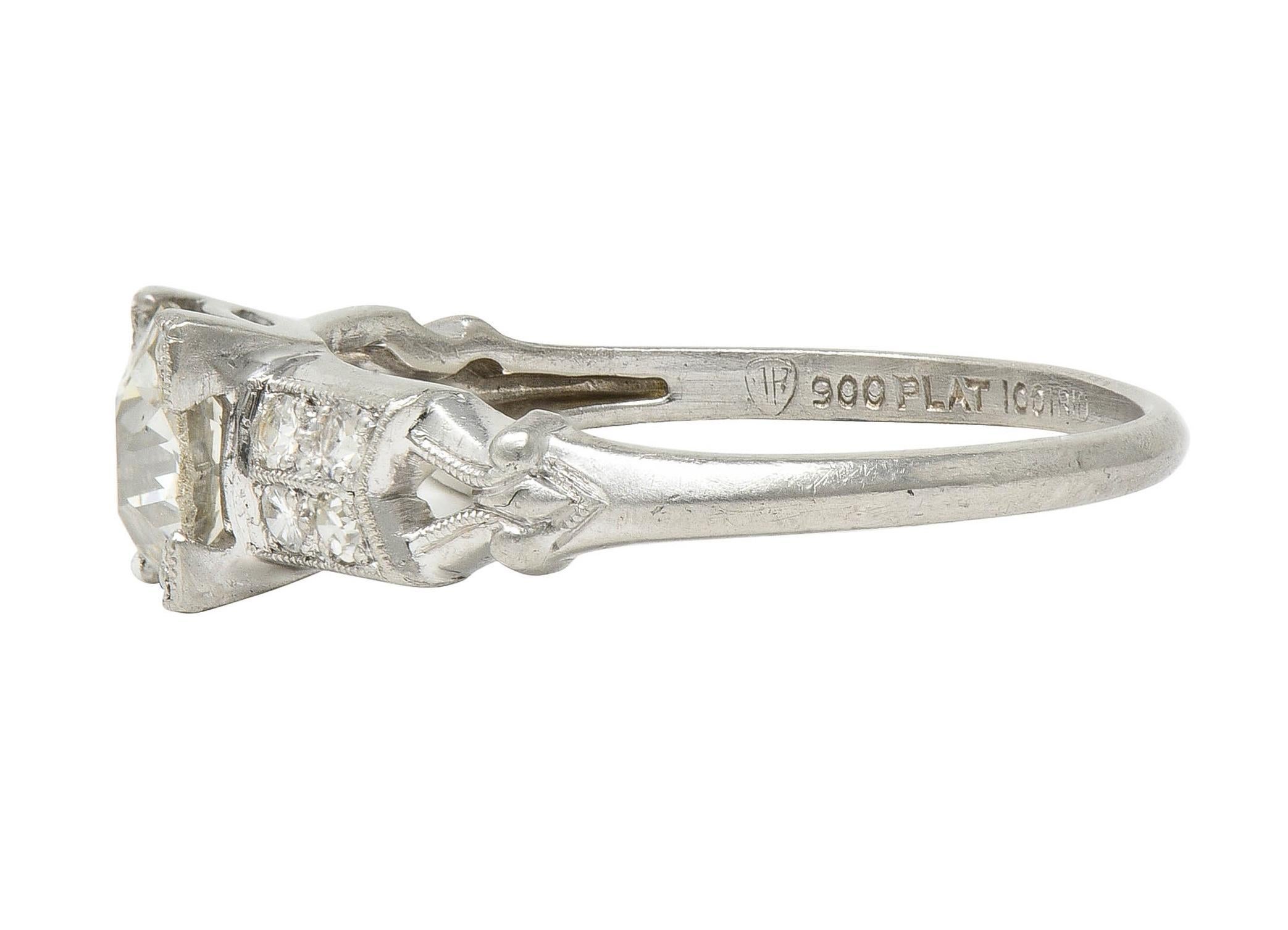 Mid-Century Old European Cut Diamond Platinum Vintage Engagement Ring For Sale 2