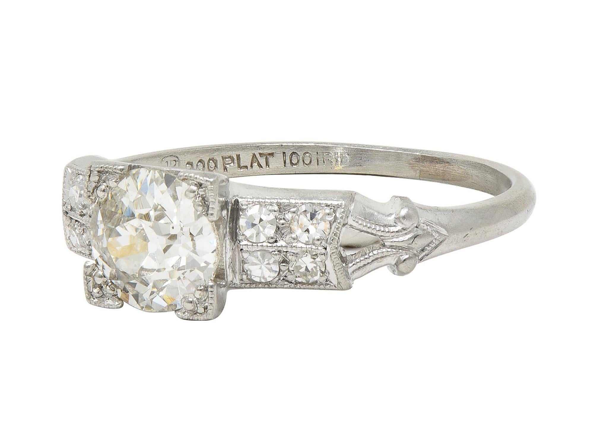 Mid-Century Old European Cut Diamond Platinum Vintage Engagement Ring For Sale 3